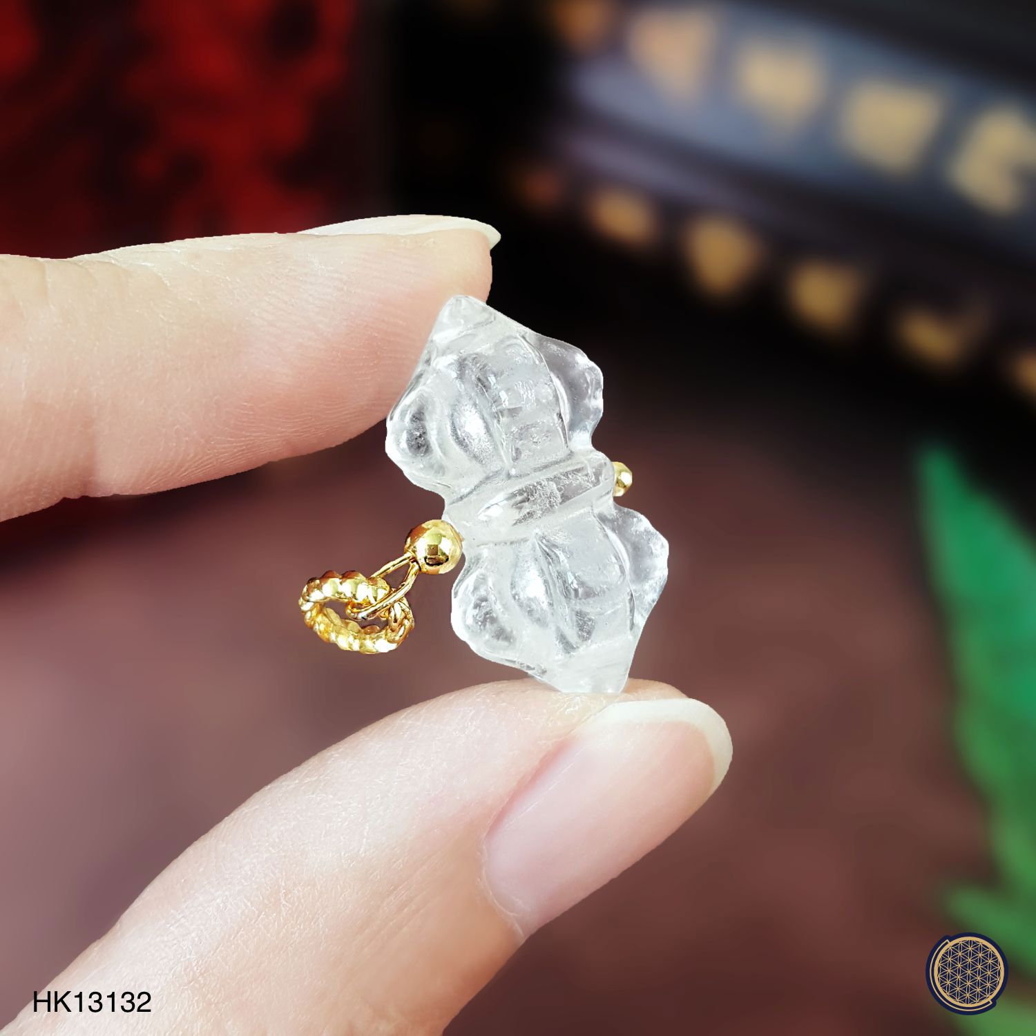 白水晶金刚杵吊坠 -金色