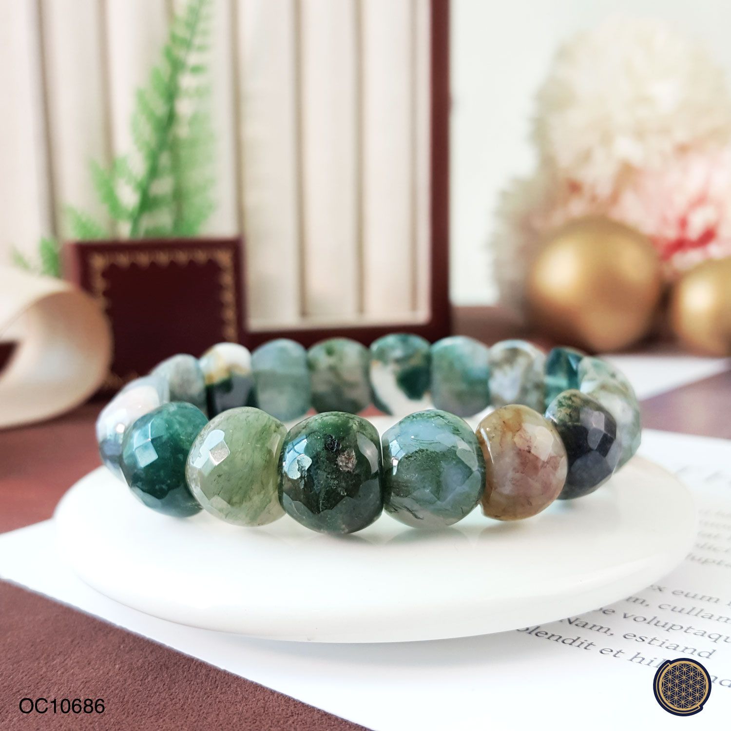 11mm x 12.5mm Moss Agate Flat Bracelet