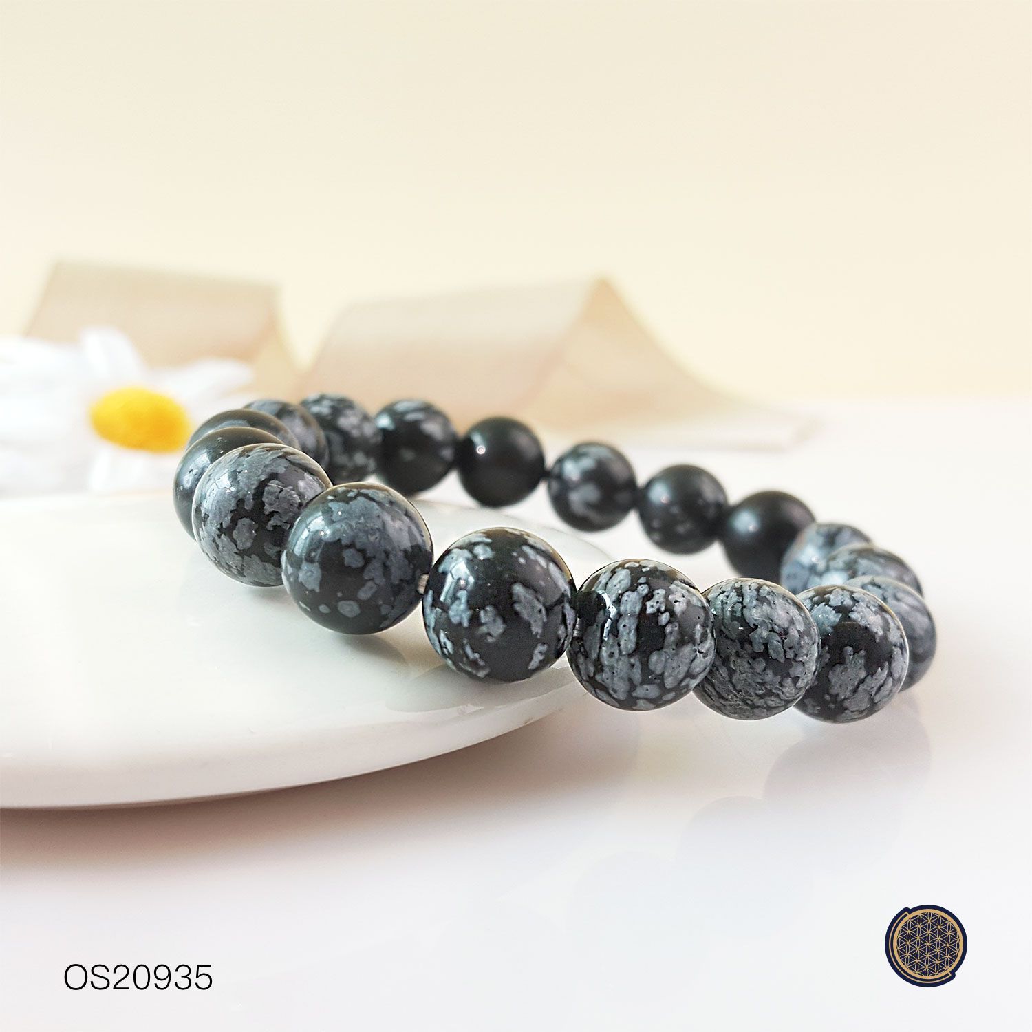 10-10.5mm 雪花黑曜石手链