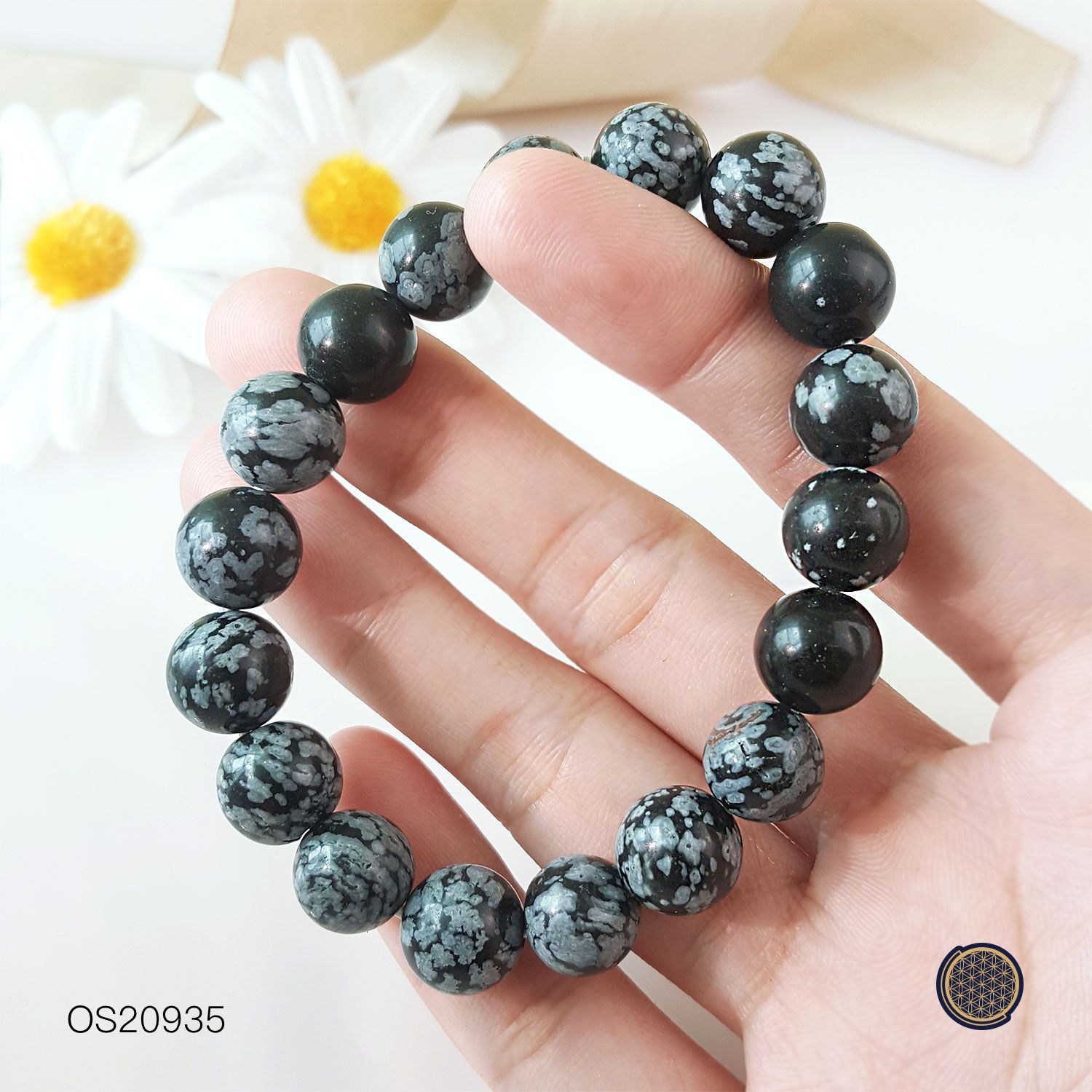 10-10.5mm 雪花黑曜石手链