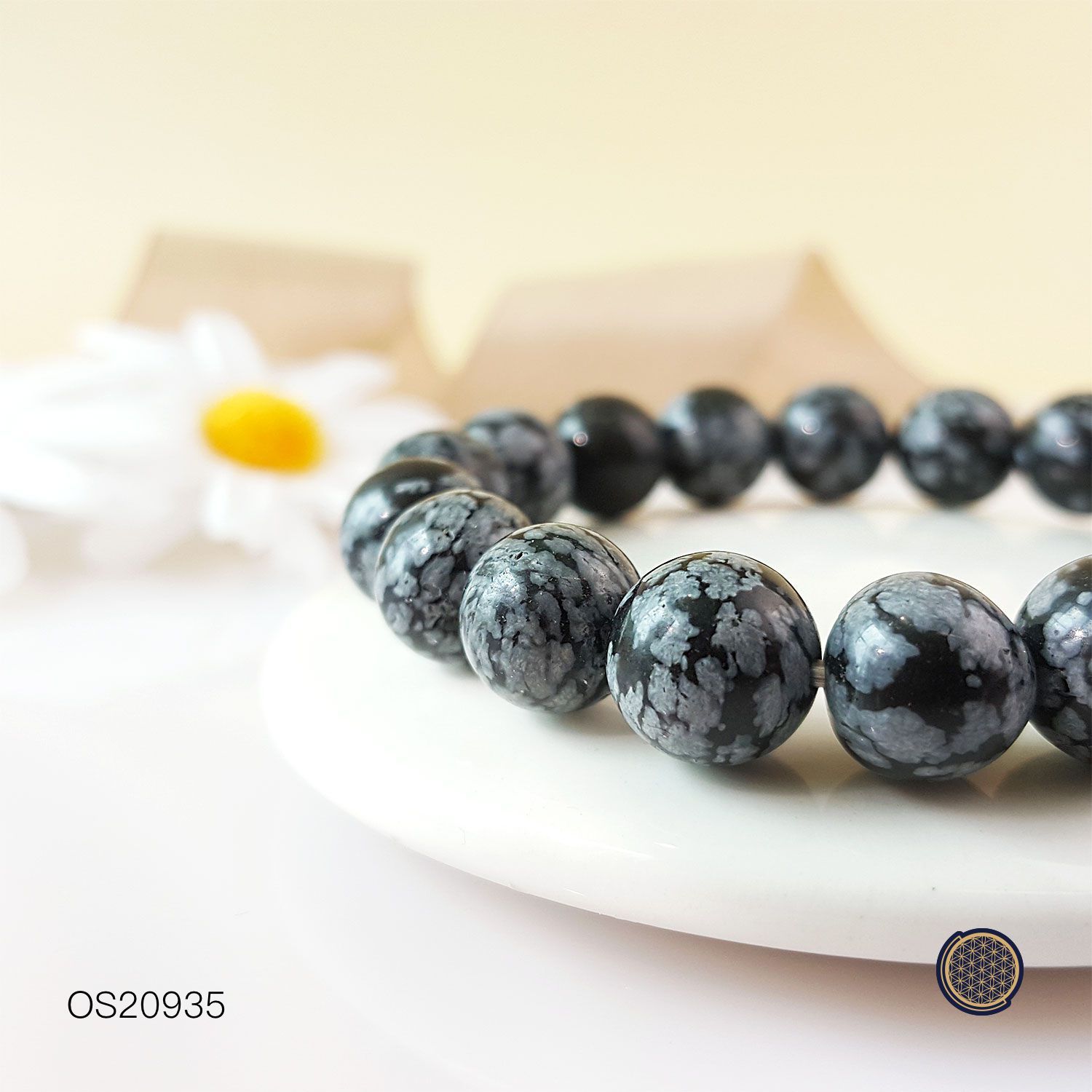 10-10.5mm 雪花黑曜石手链