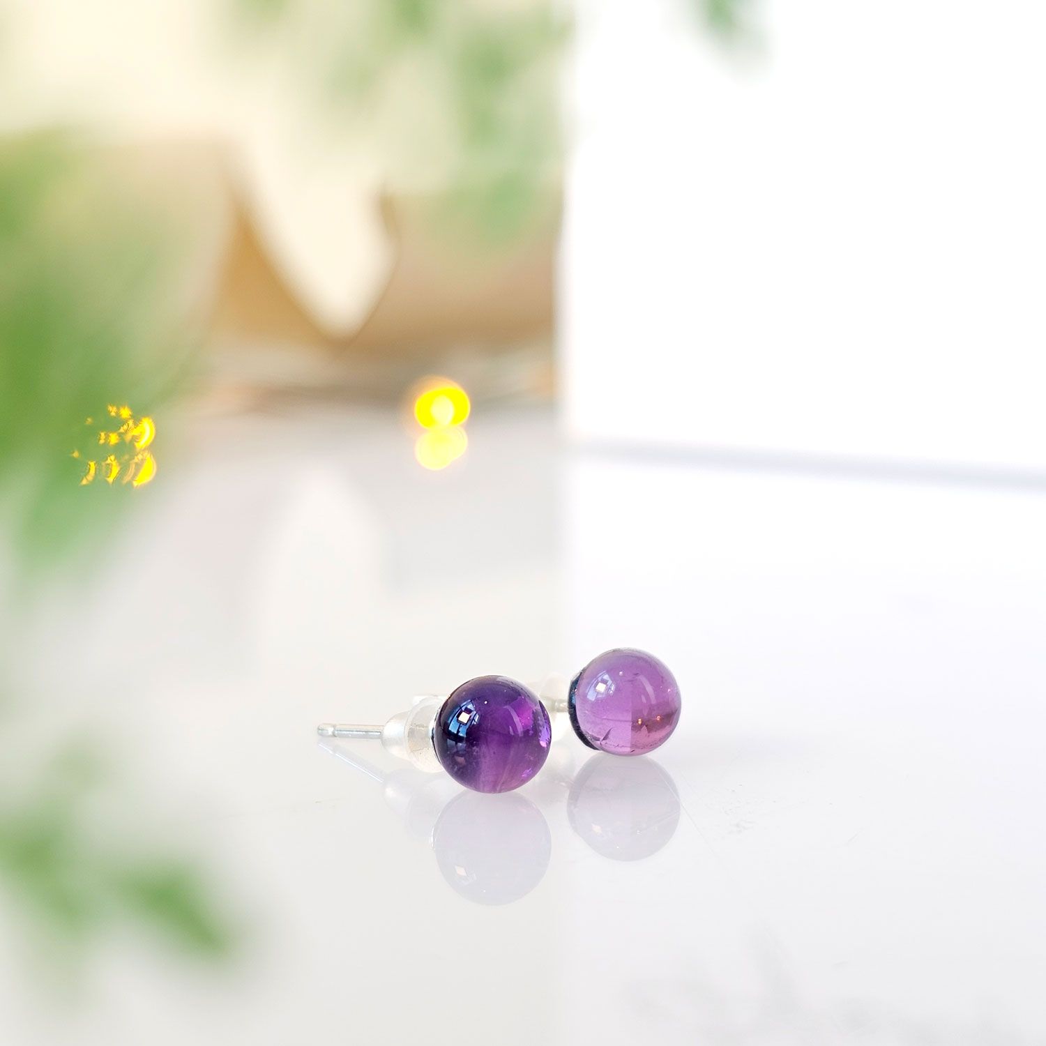 6mm Amethyst Round Bead Earring