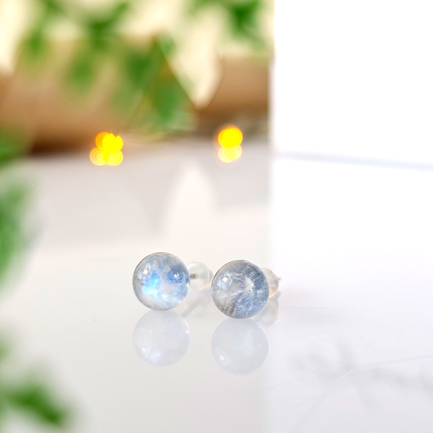 6mm Rainbow Moonstone Round Bead Earring