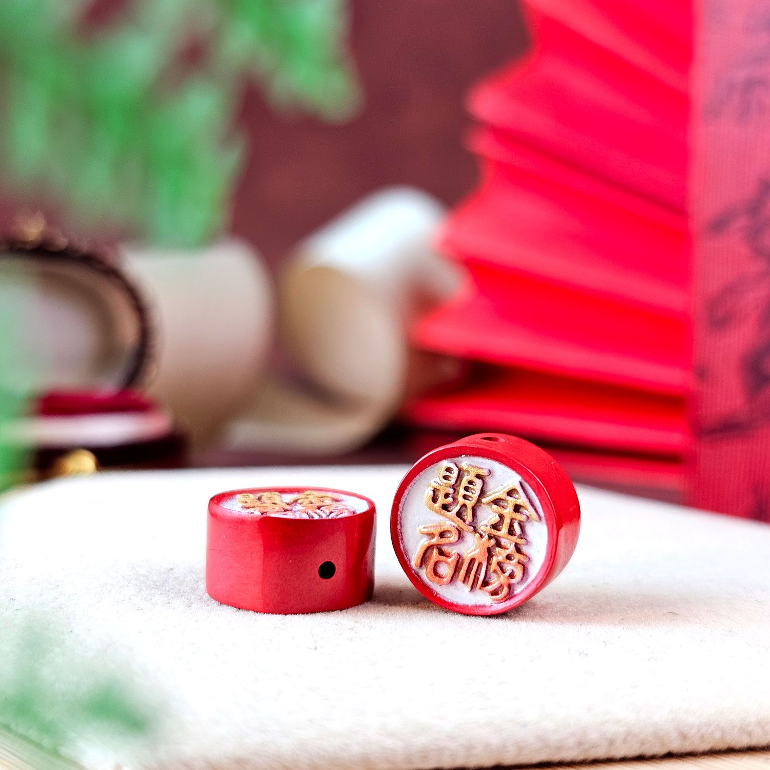 13mm 朱砂彩绘金榜题名配件