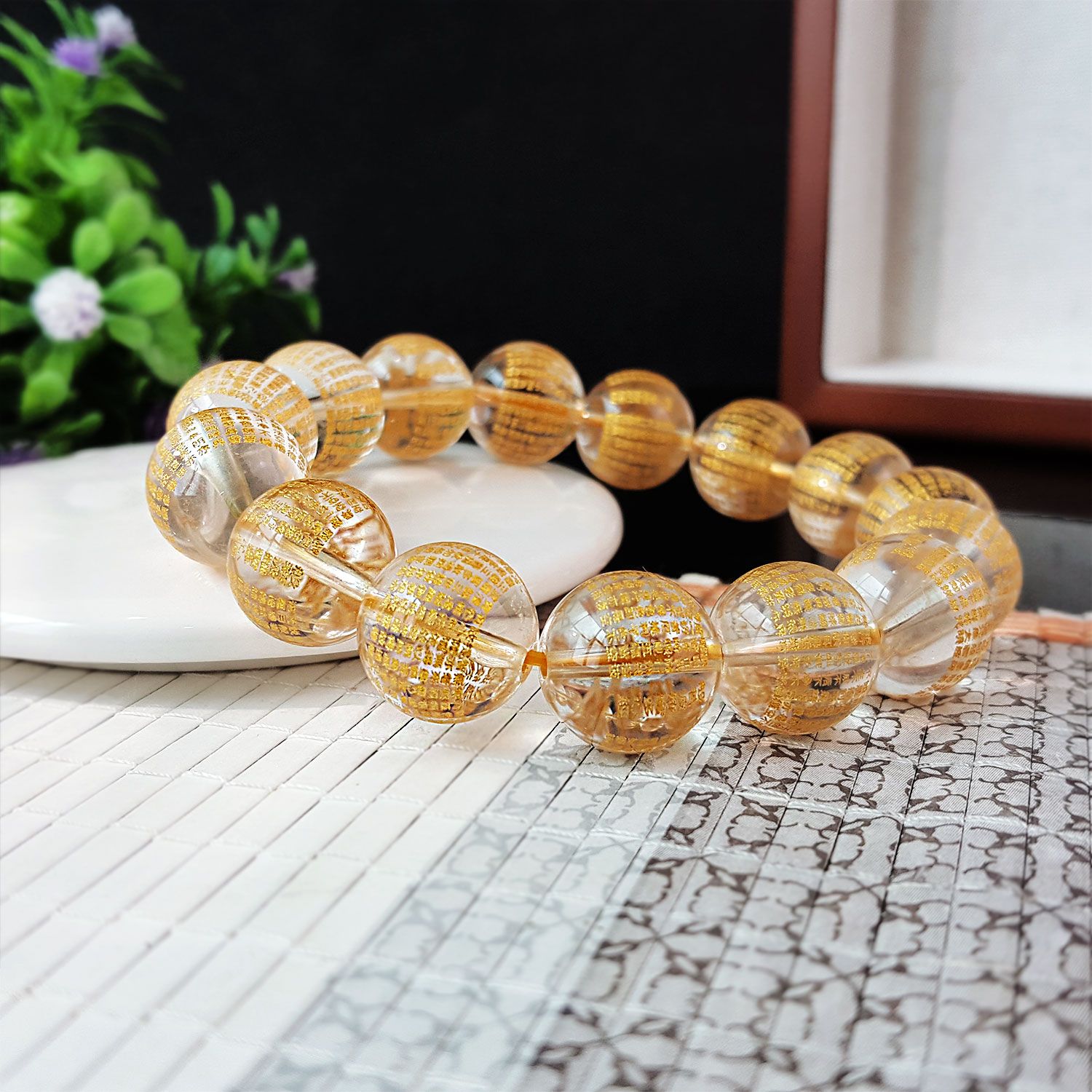 14mm 白水晶金字波罗蜜心经手链