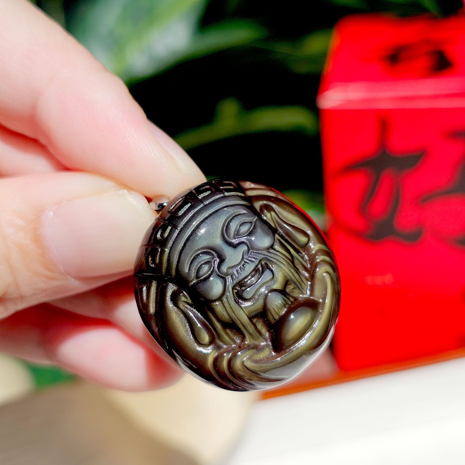 冰种彩虹黑曜石寿星公吊坠
