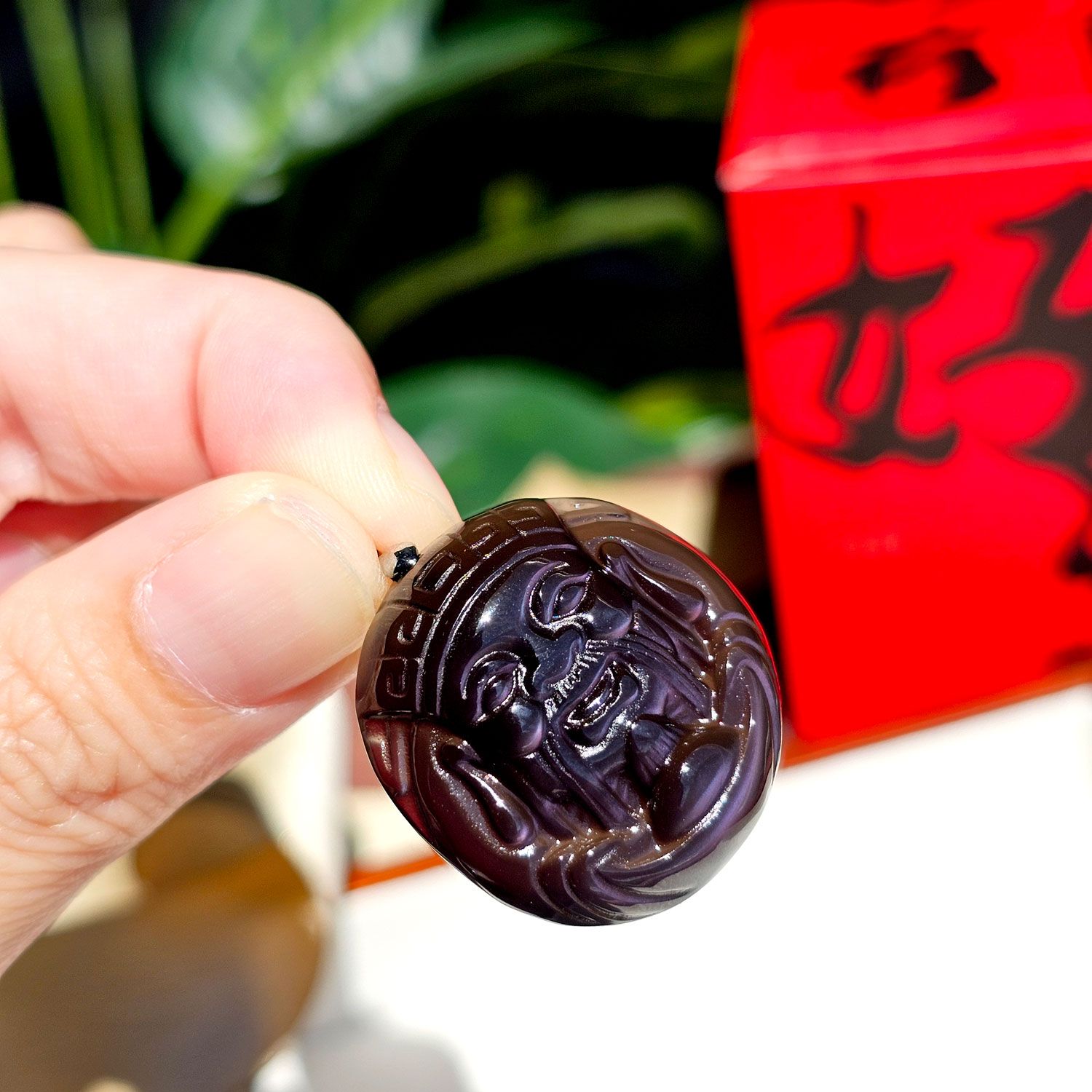 冰种彩虹黑曜石寿星公吊坠