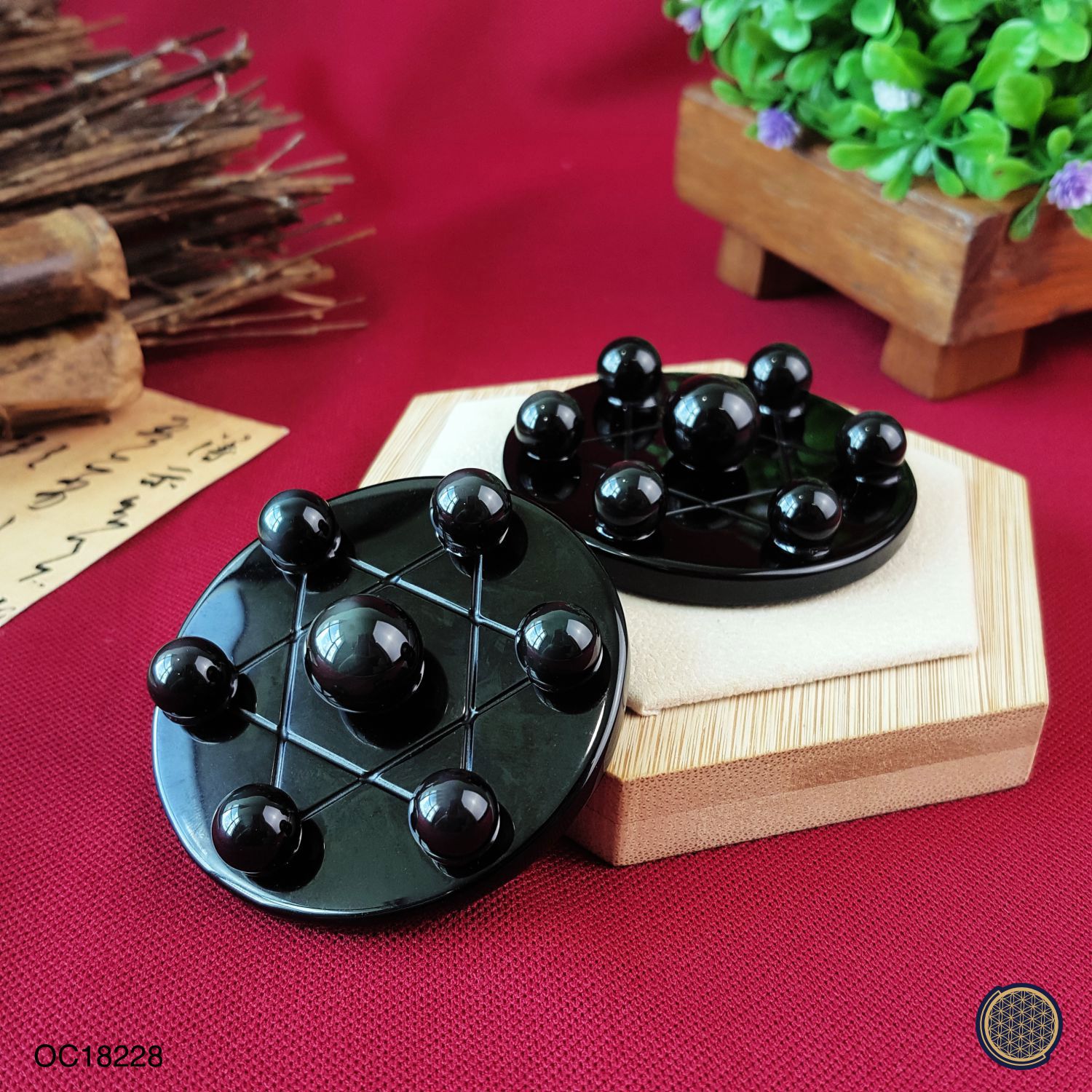 黑曜石七星阵搭配黑曜石底盘 - 6CM