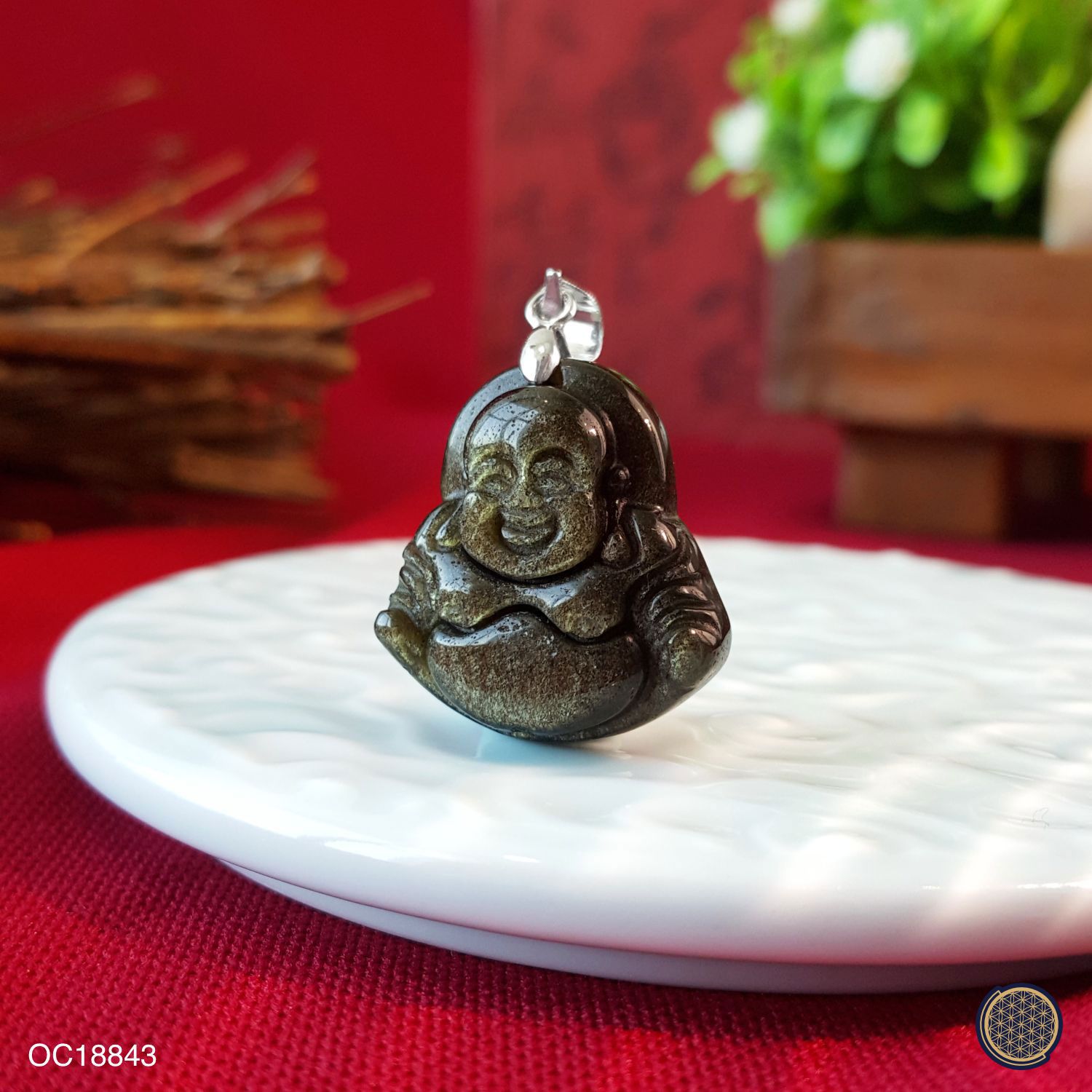 21mm x 32mm Gold Sheen Obsidian Laughing Buddha Pendant