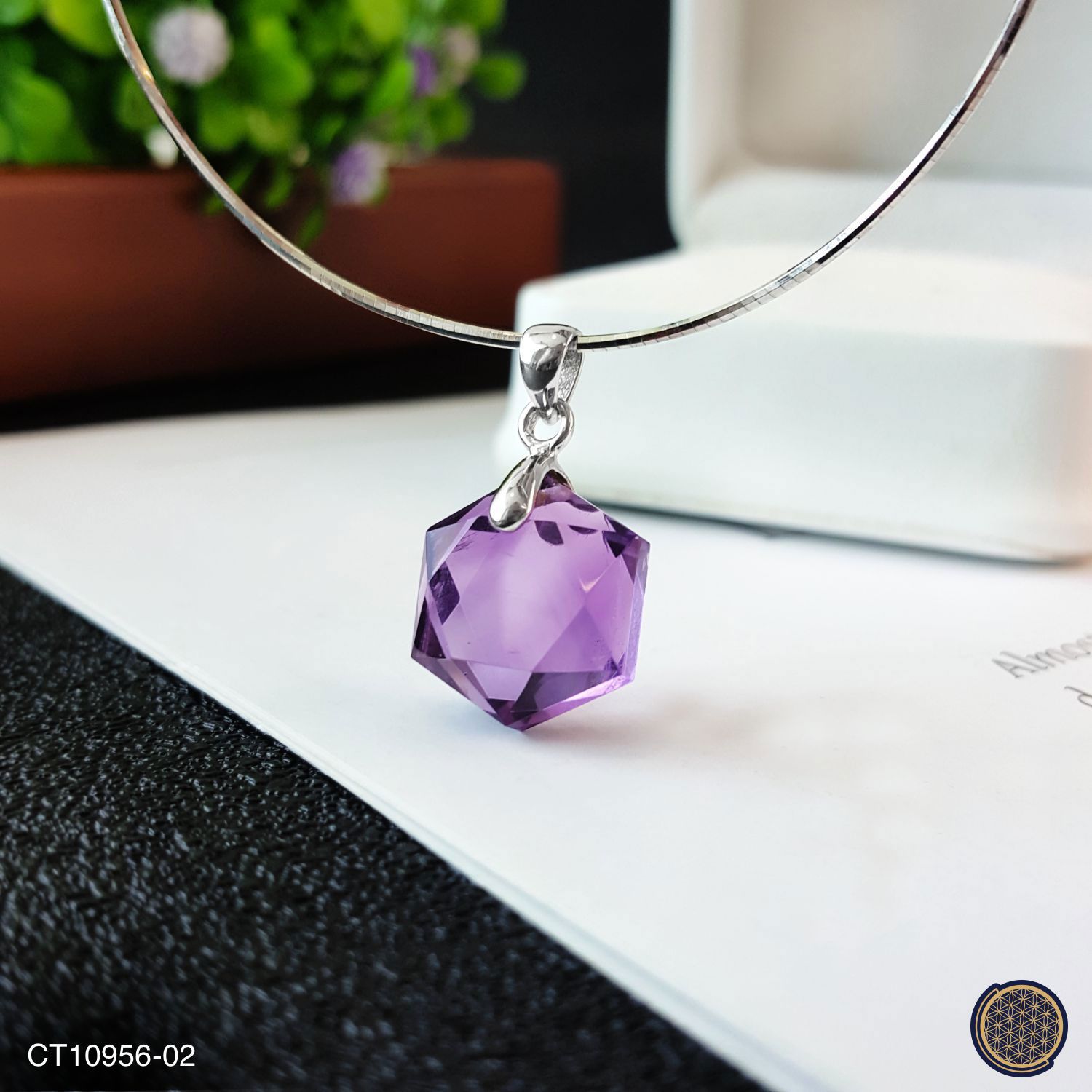 13mm x 23mm 高级紫水晶八角形纯银吊坠