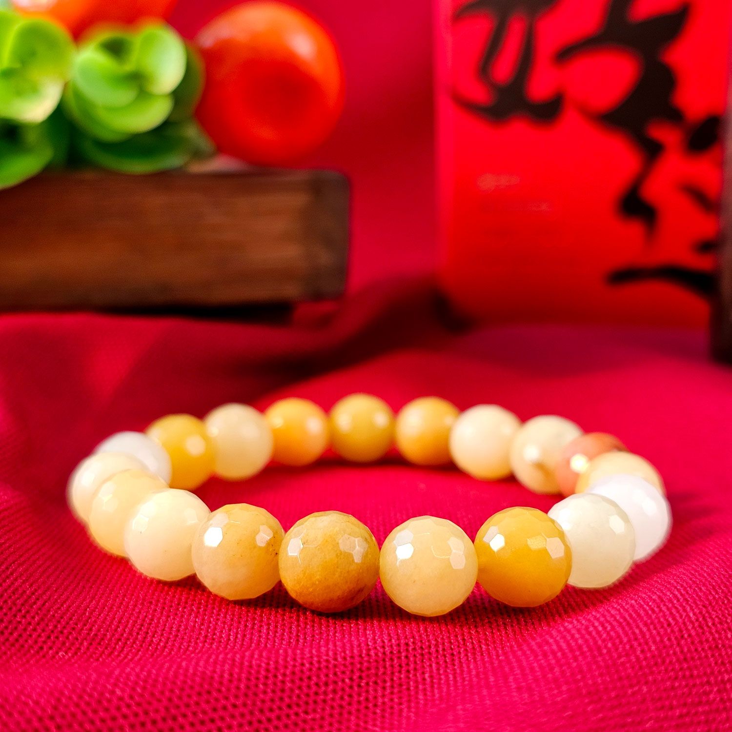 10mm 金丝玉128切面手链
