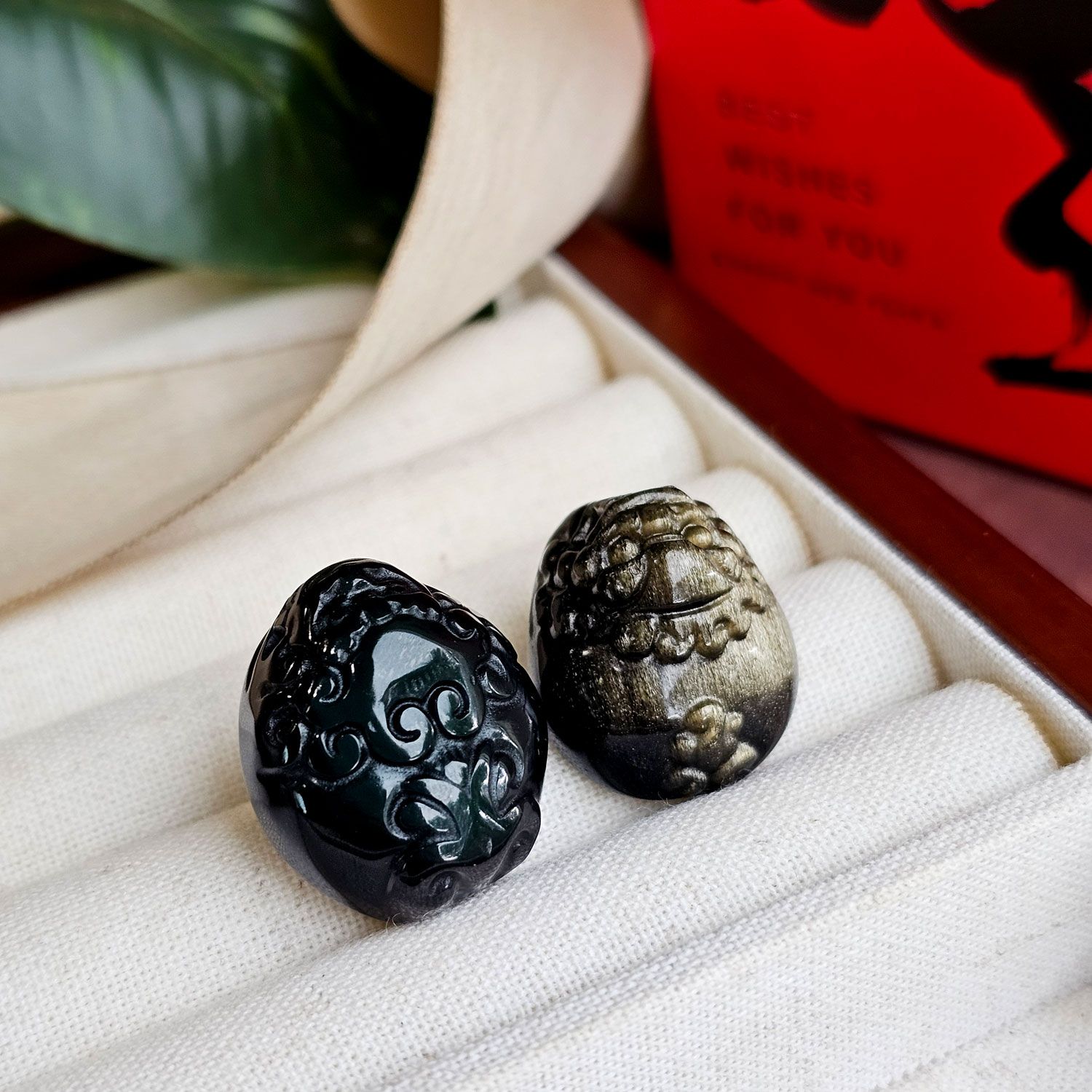 彩虹黑曜石直孔貔貅配件(招财进宝)