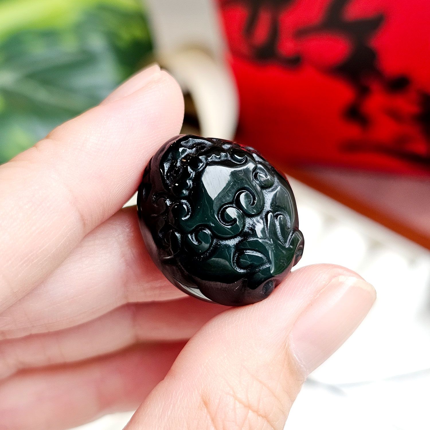 彩虹黑曜石直孔貔貅配件(招财进宝)