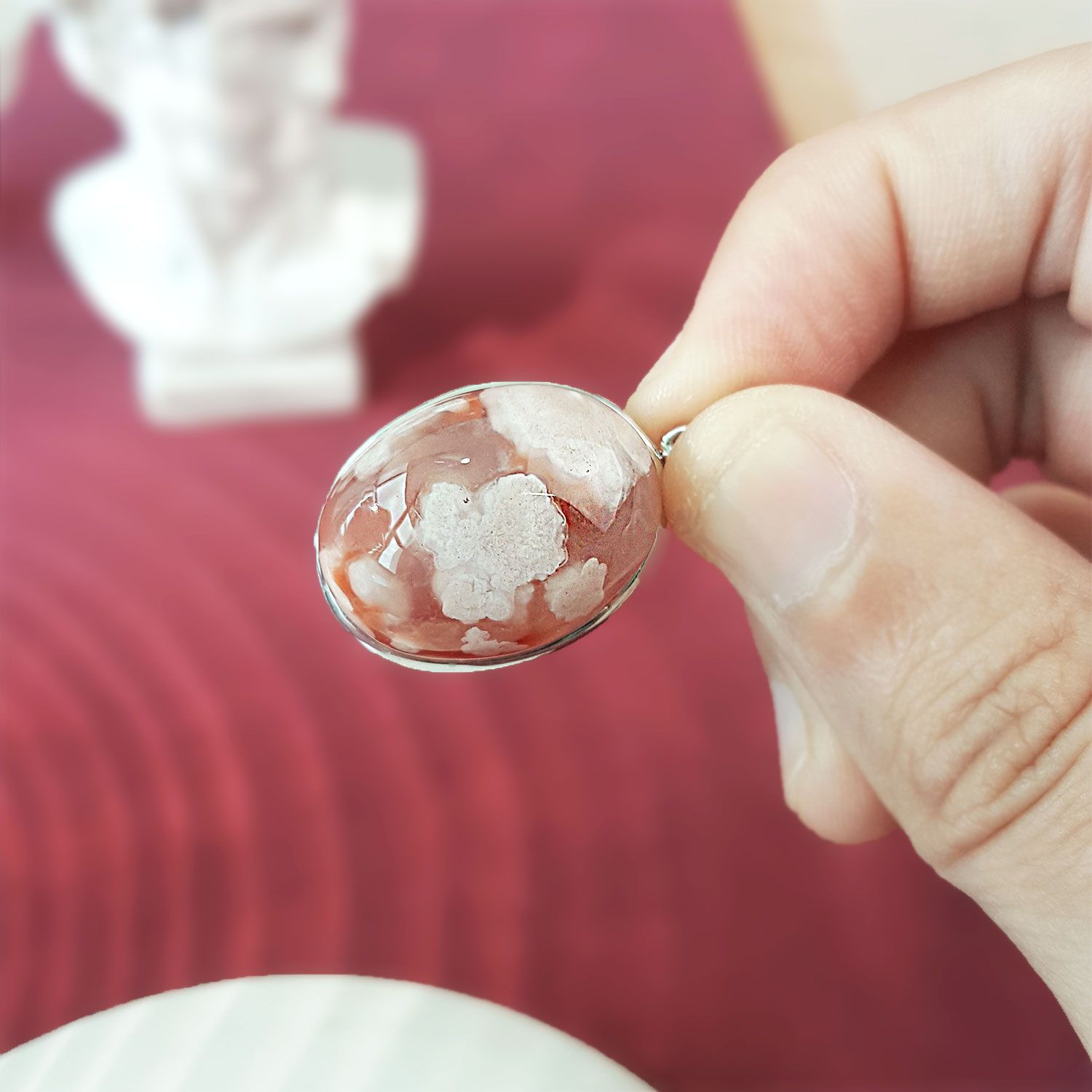 高级樱花玛瑙纯银吊坠