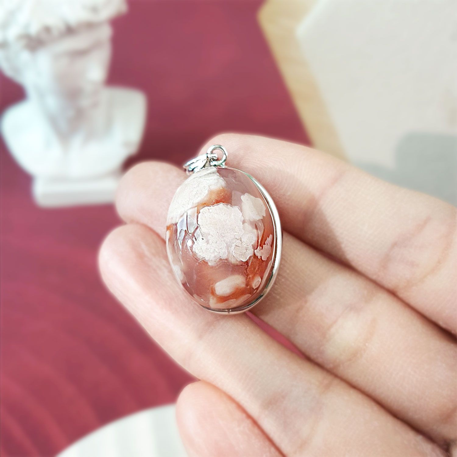 高级樱花玛瑙纯银吊坠