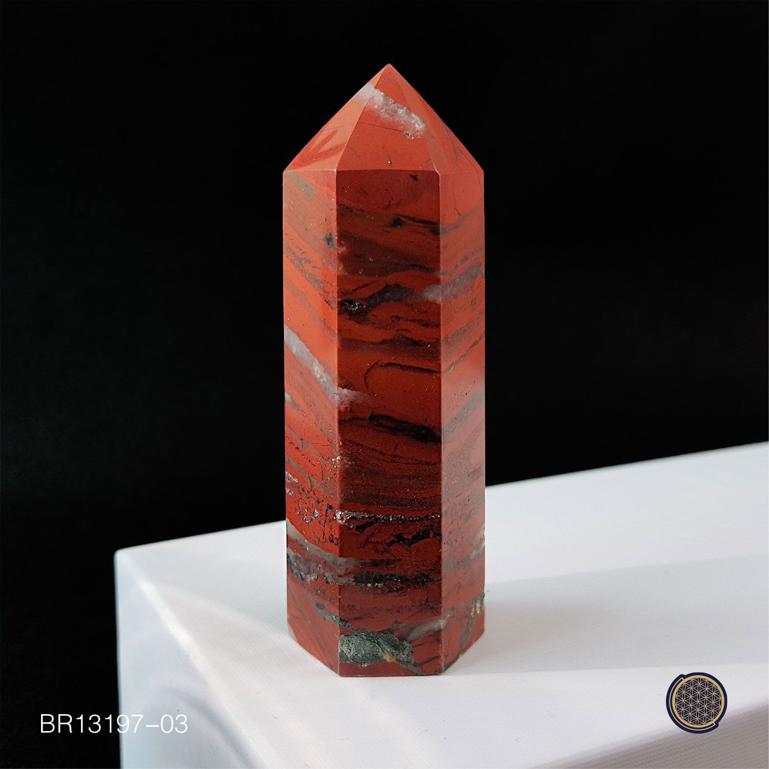 63mm x 100mm Red Jasper Point With Wood Stand - 0.09KGS 