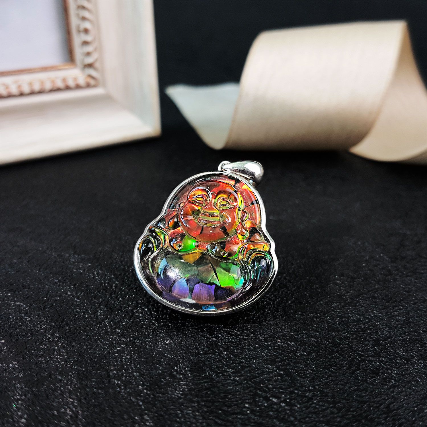 25mm x 35mm 加拿大斑彩弥勒佛拼图吊坠