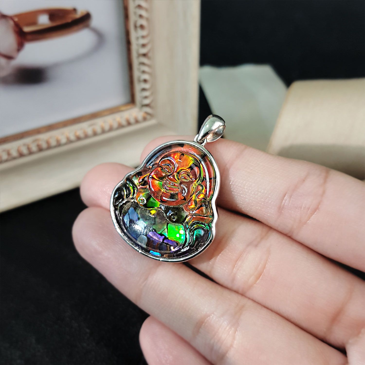 25mm x 35mm 加拿大斑彩弥勒佛拼图吊坠