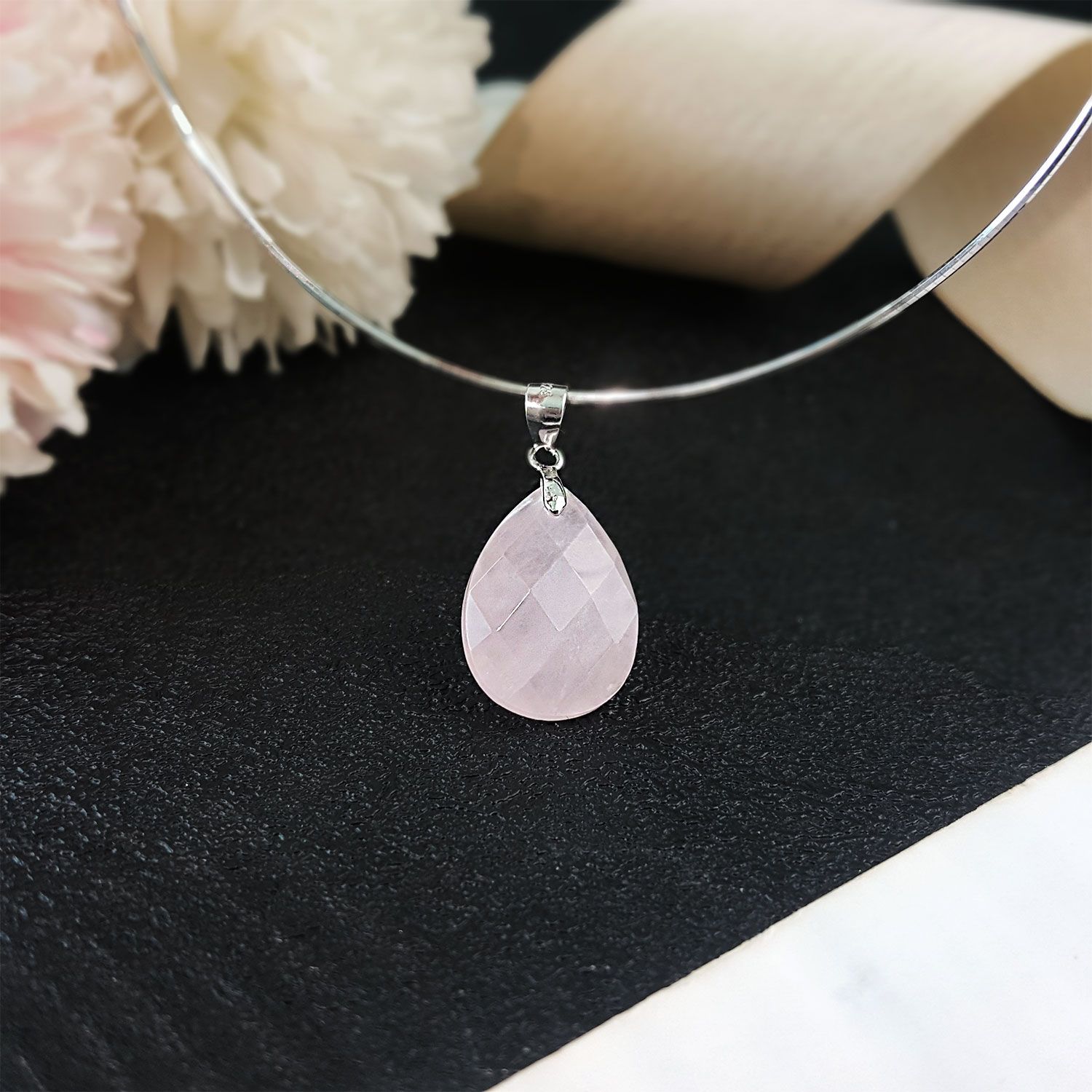 13mm x 27mm Rose Quartz Water Drop Cutting Pendant