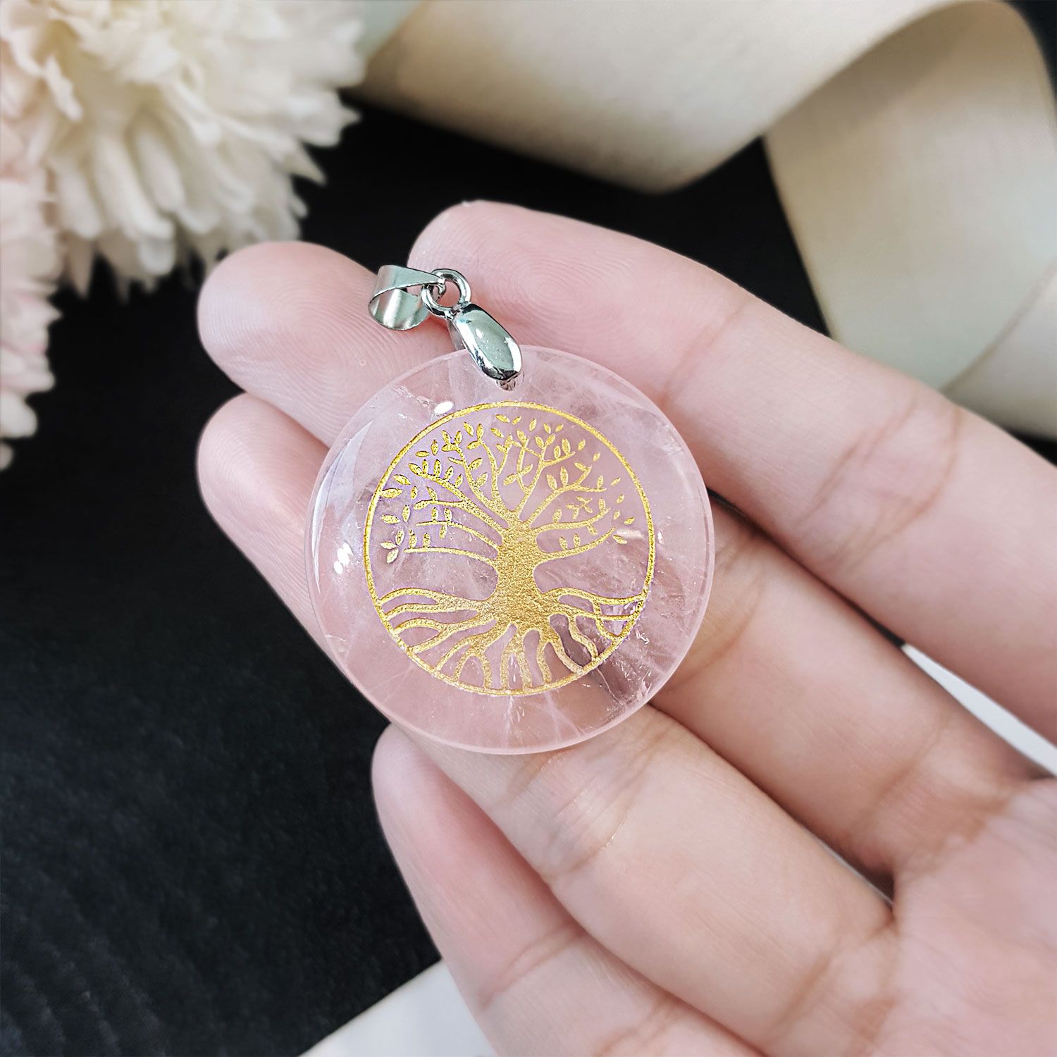 30mm 粉晶生命之树吊坠