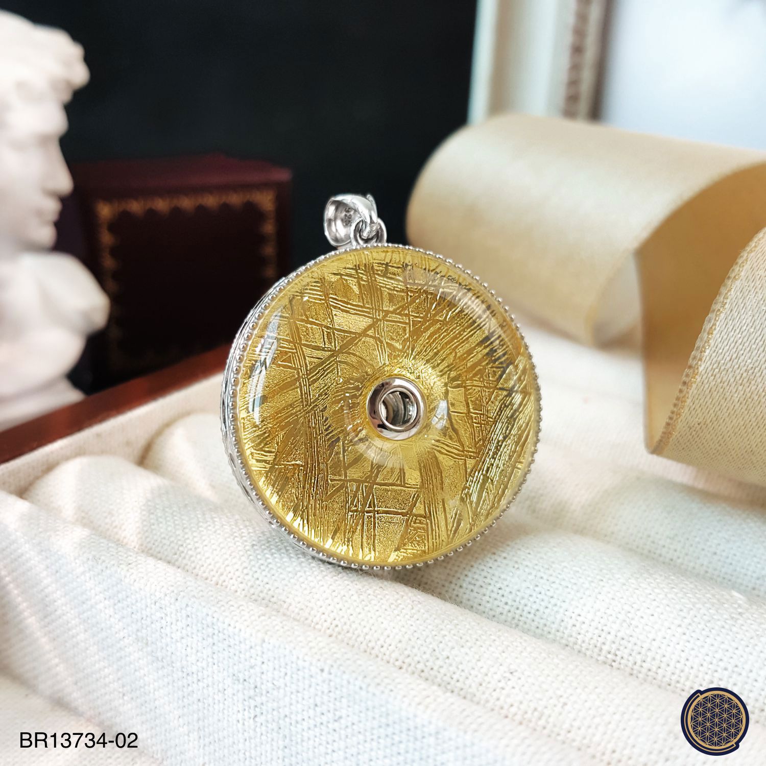 29mm 天铁金色与加拿大斑彩平安扣顺色拼图吊坠