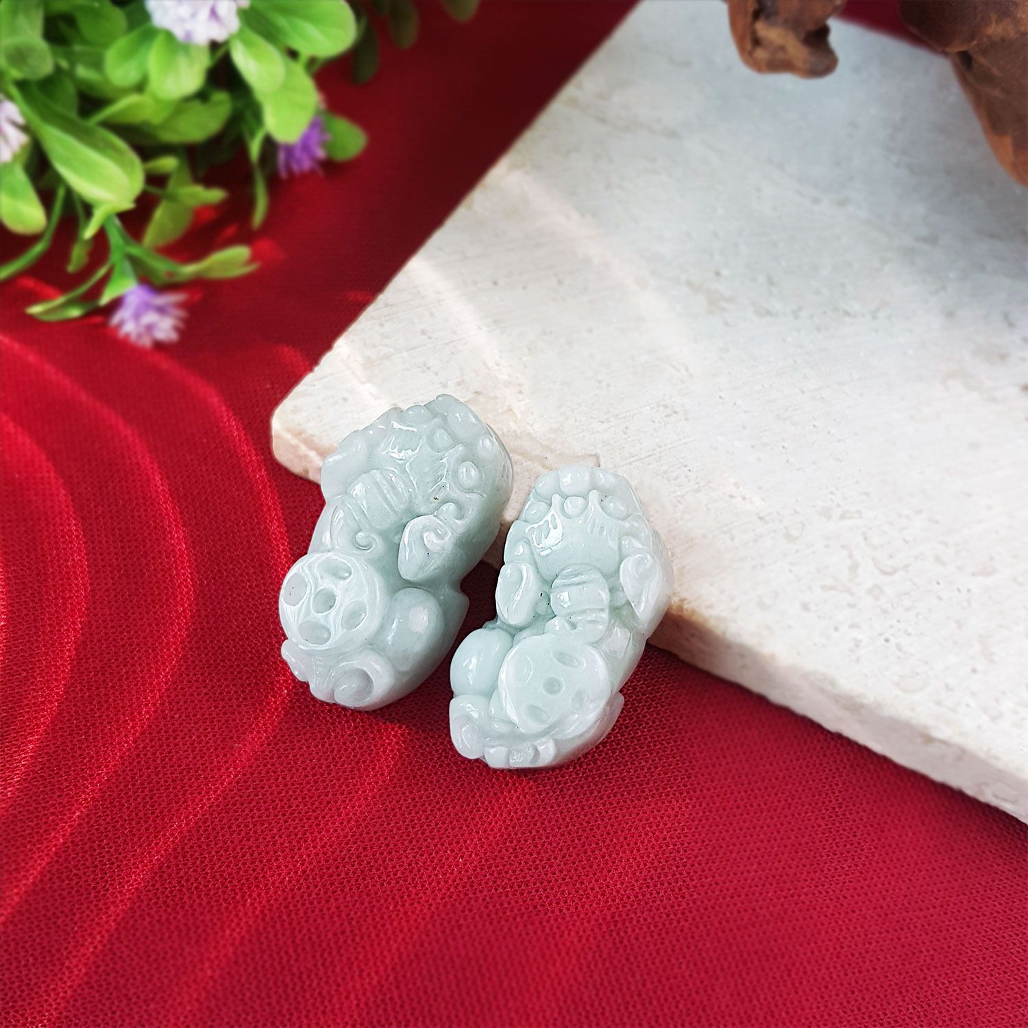 16mm x 28mm 油青玉貔貅(一对)