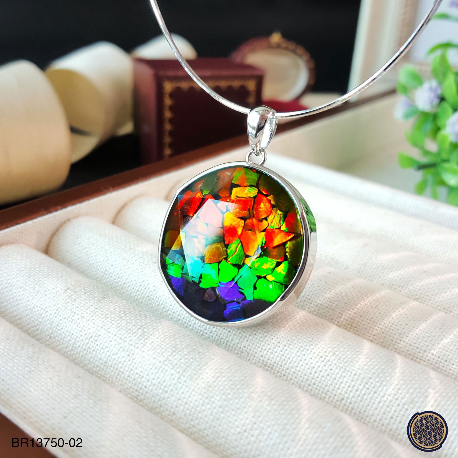 25mm 加拿大斑彩顺色拼图大卫星与天铁吊坠-浅蓝色