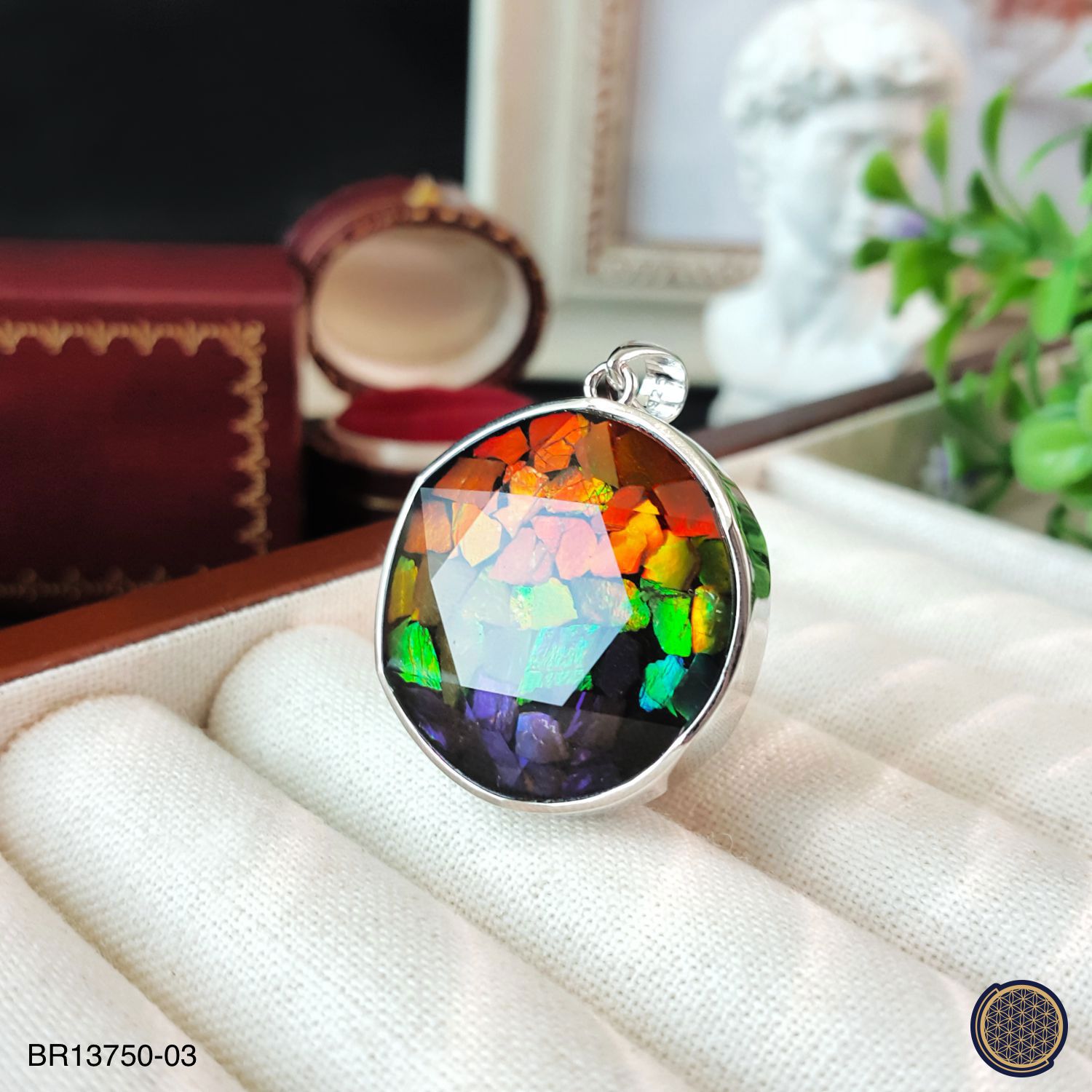 25mm 加拿大斑彩顺色拼图大卫星与天铁吊坠 - 蓝色