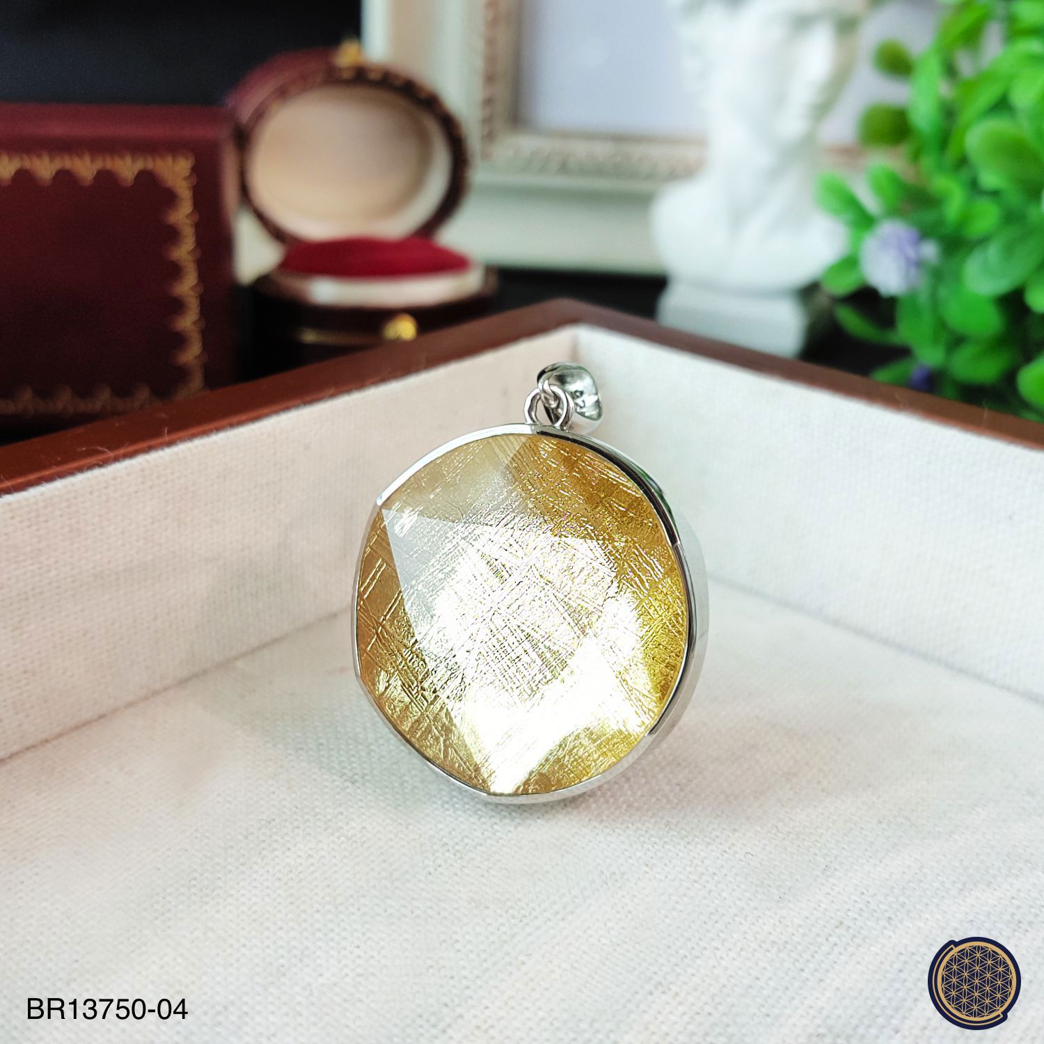 25mm 加拿大斑彩顺色拼图大卫星与天铁吊坠 - 金色