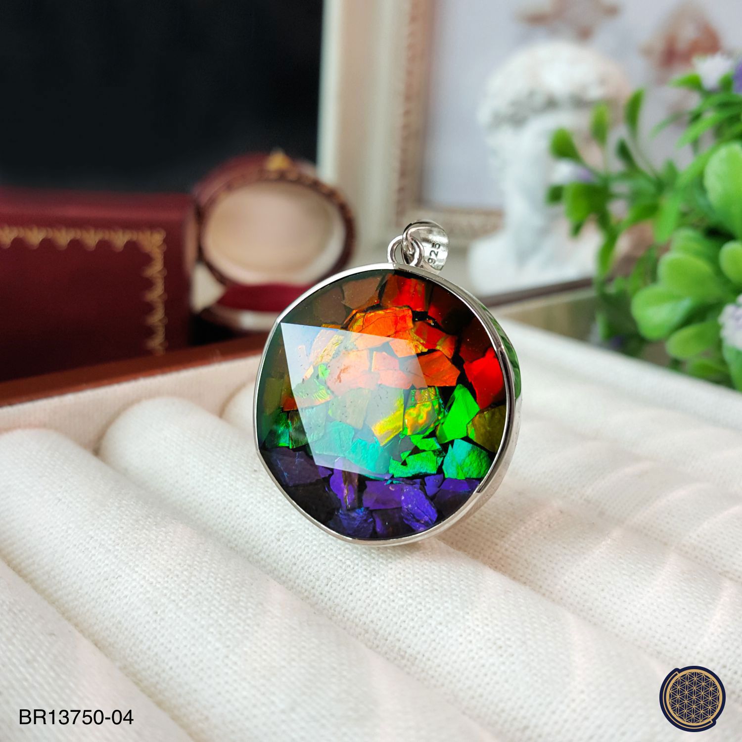 25mm 加拿大斑彩顺色拼图大卫星与天铁吊坠 - 金色