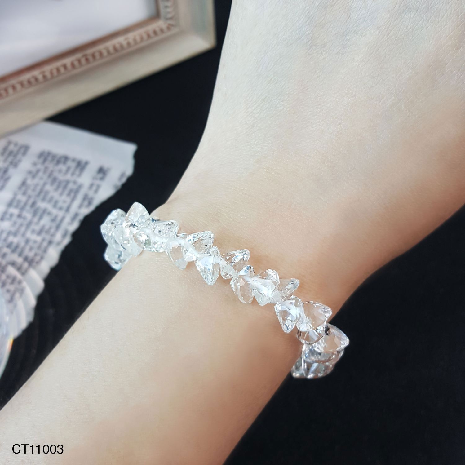 7.5mm 高级白水晶心形手链