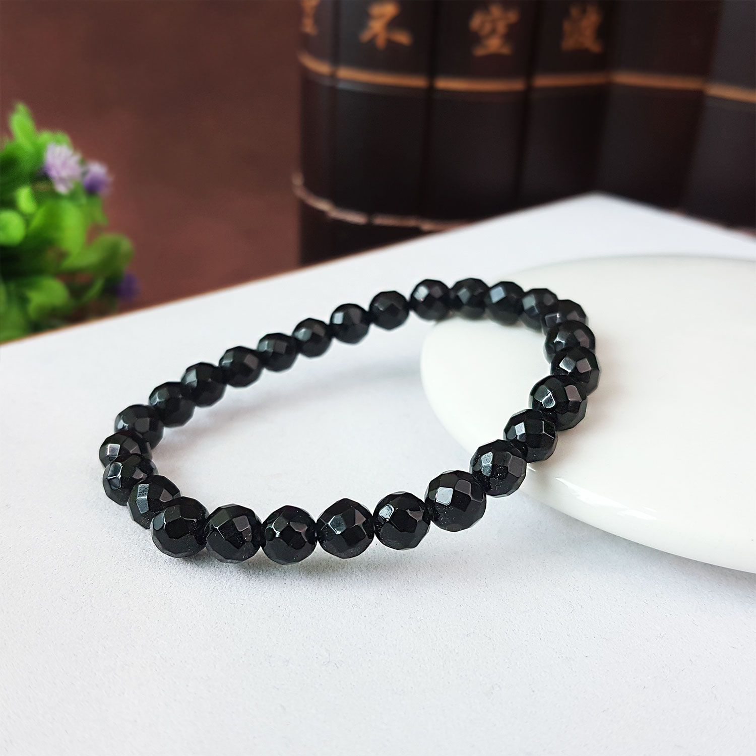 5-6mm 黑玛瑙切面手链