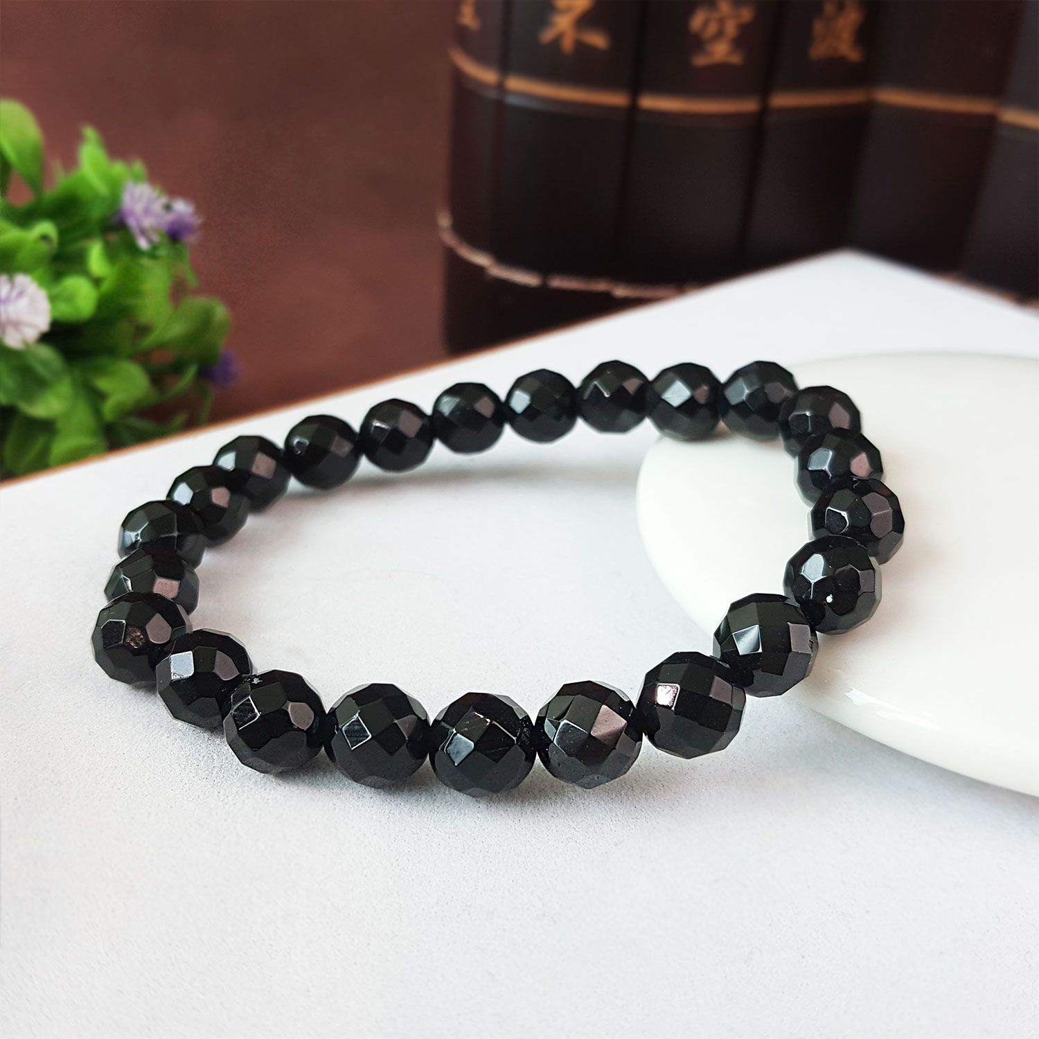 8mm 黑玛瑙切面手链