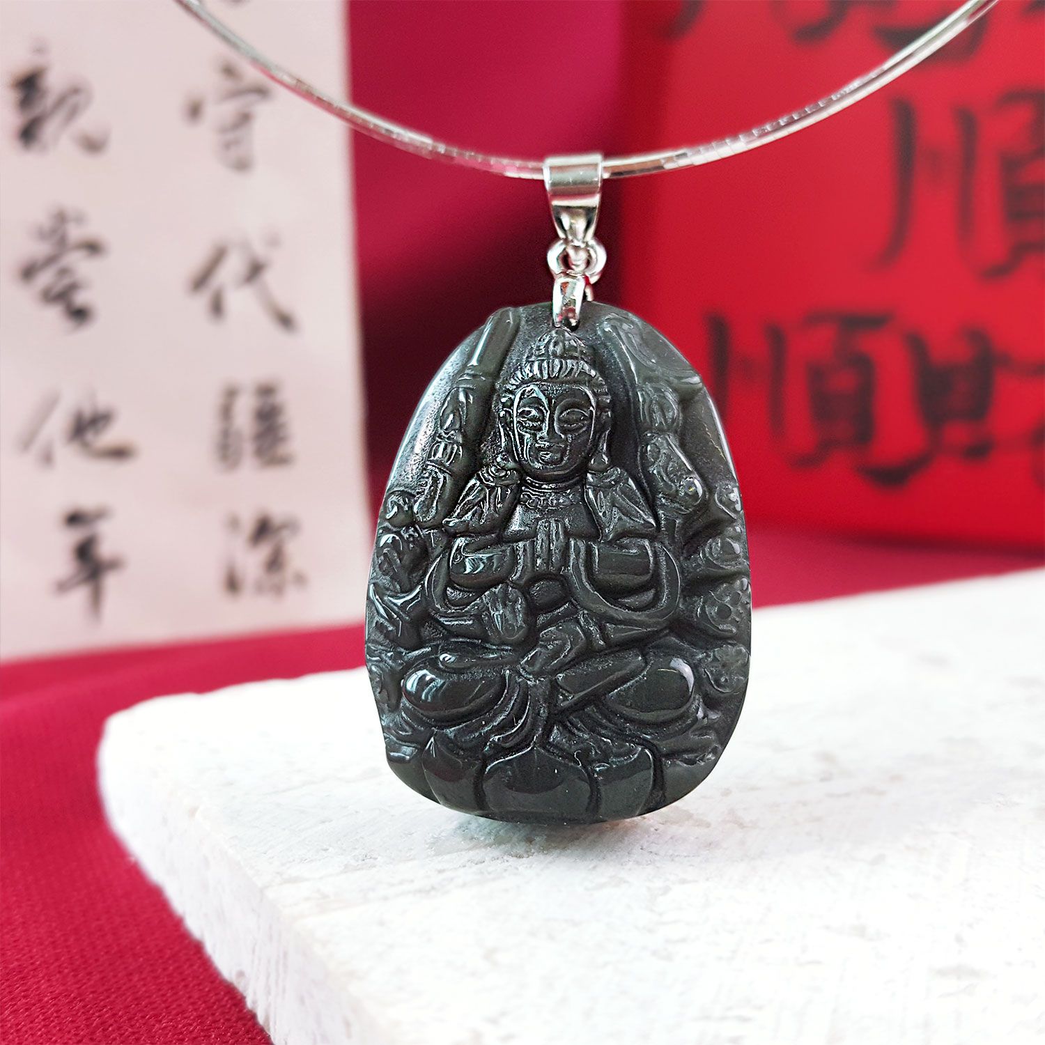 黑曜石八大守护神吊坠-千手观音(生肖鼠)
