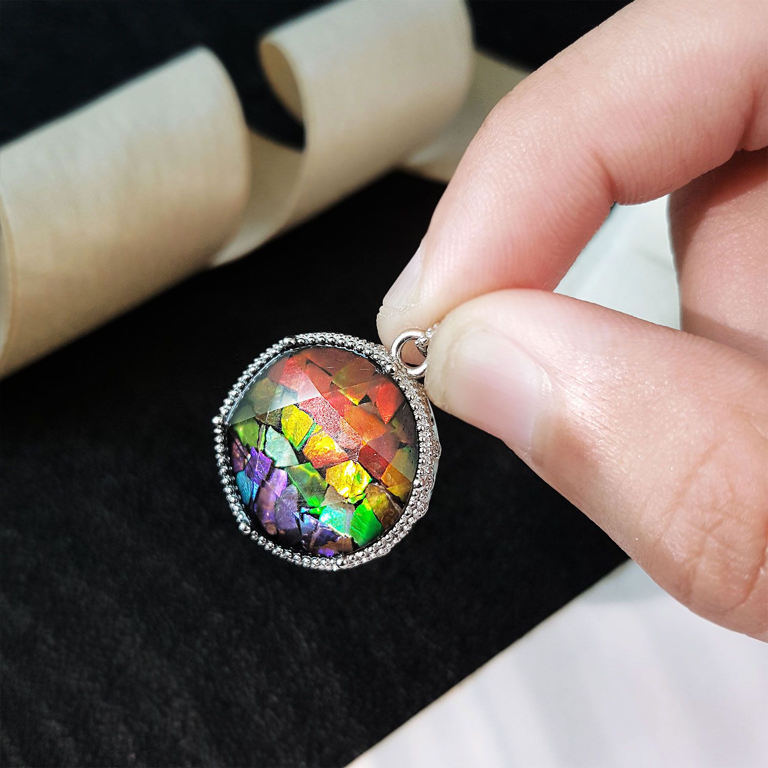 18mm 加拿大斑彩拼图大卫星带生命之花图腾吊坠