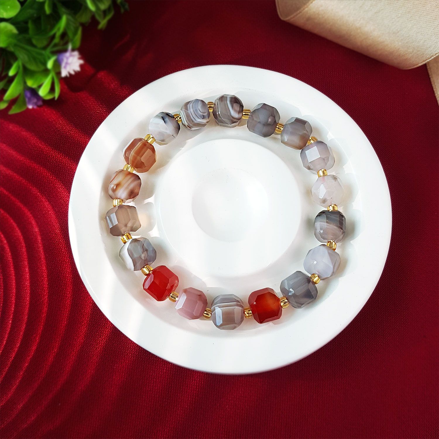 8mm Botswana Agate Cube Bracelet