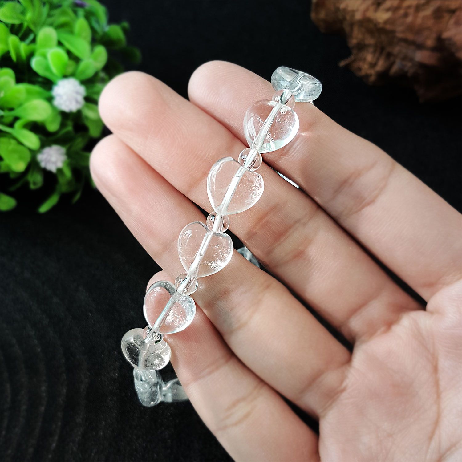 10mm 白水晶心形手链