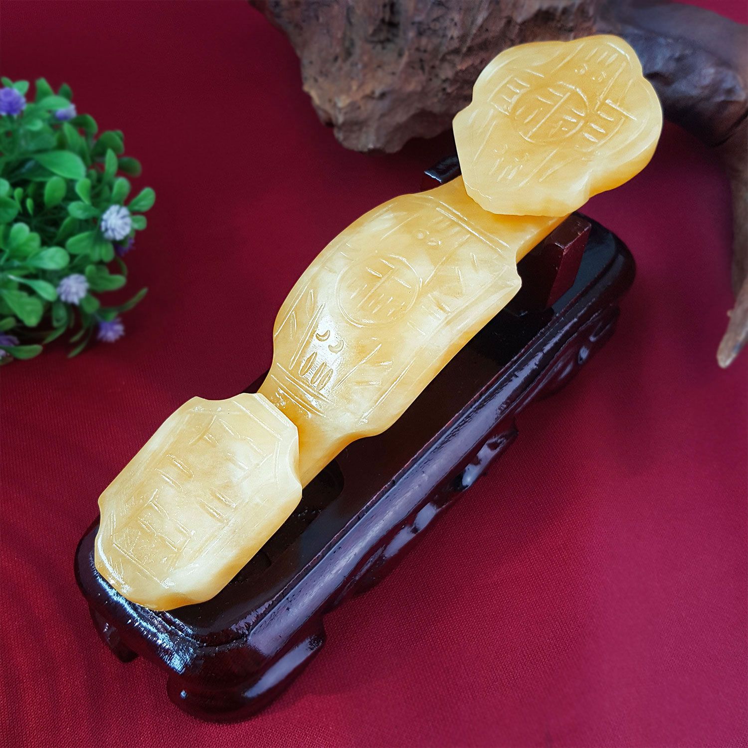 Yellow Jasper Ru Yi With Wood Stand (17CM) 