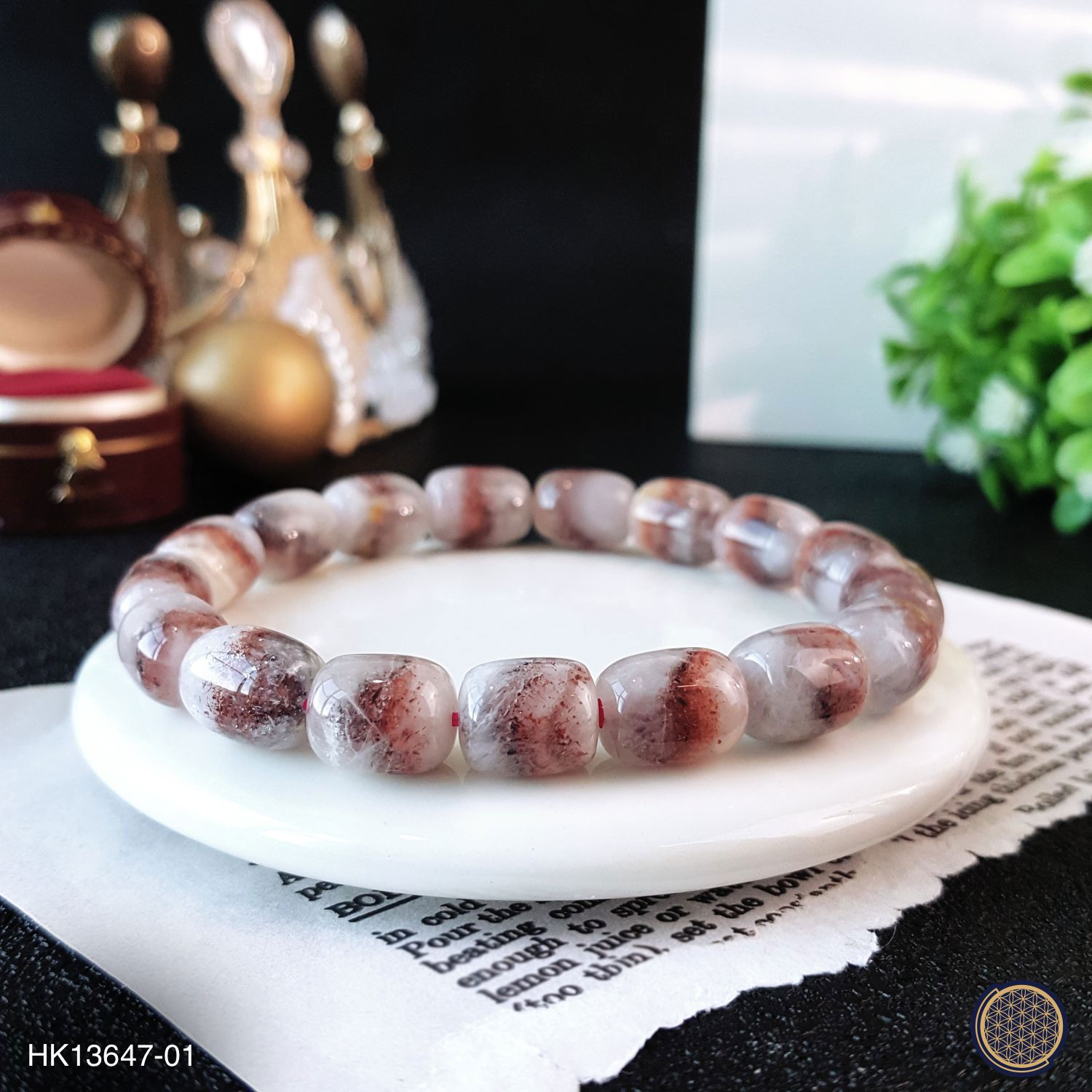 8-8.5mm Super Seven Golden Strawberry Barrel Bracelet