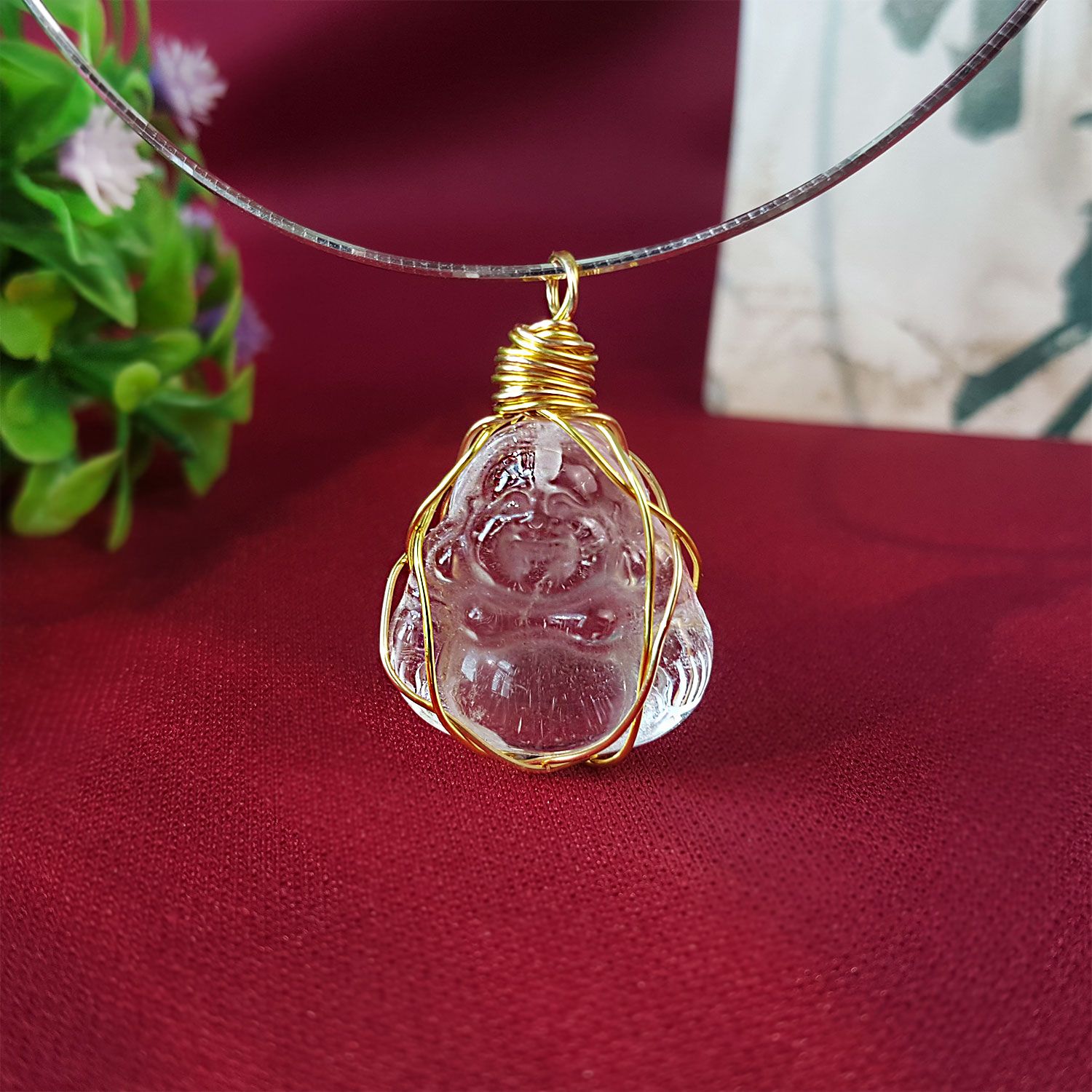 Clear Quartz Laughing Buddha Pendant (S) 