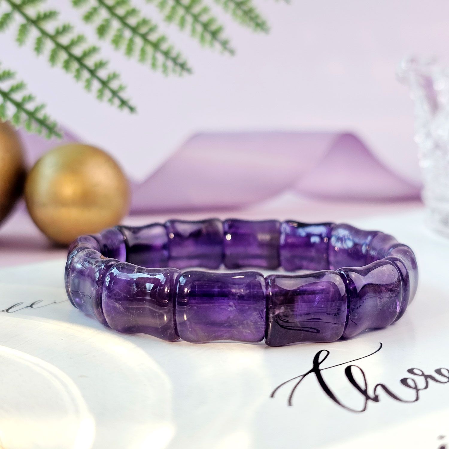 Amethyst Bamboo Shape Flat Bracelet