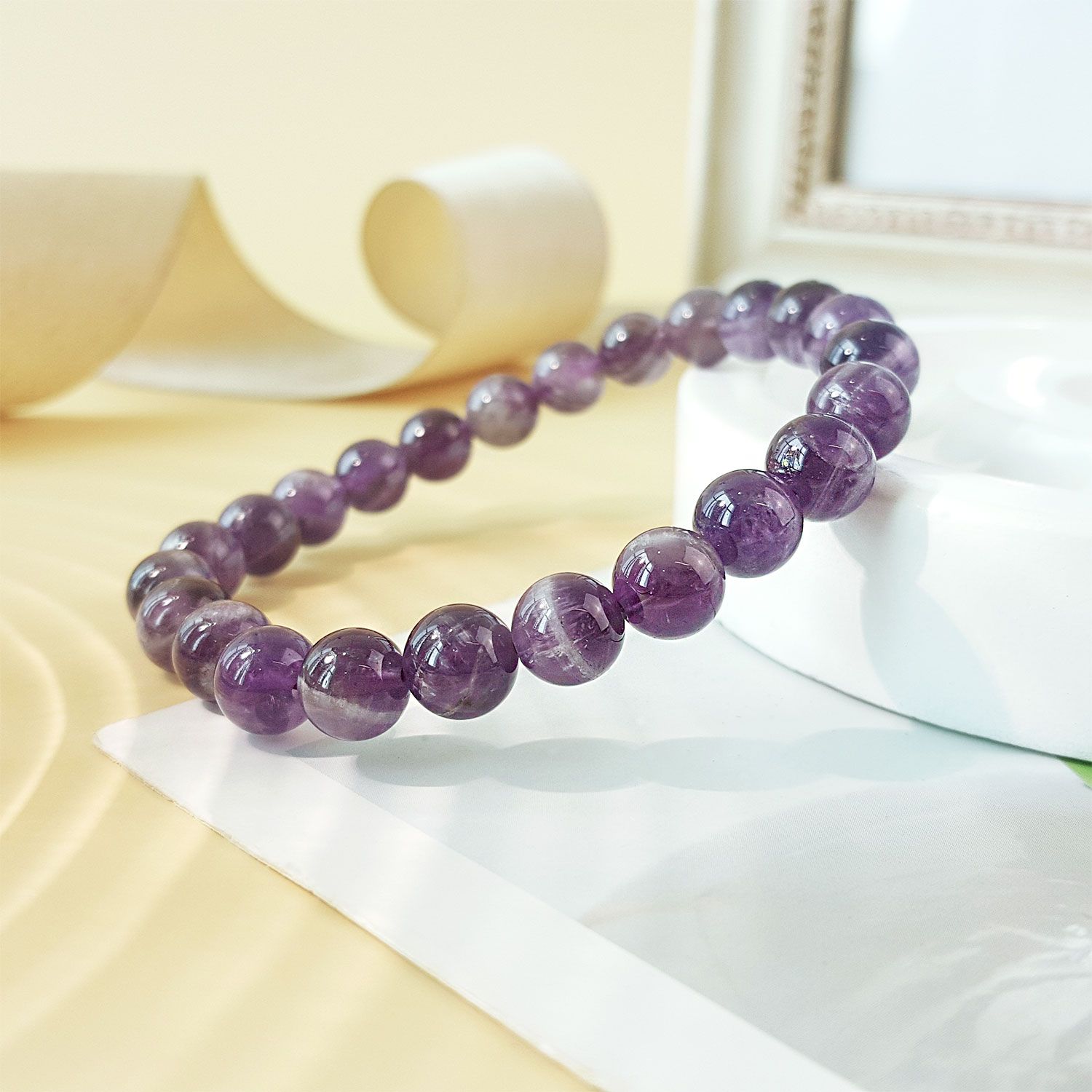 8mm Amethyst Buddha Tooth Bracelet