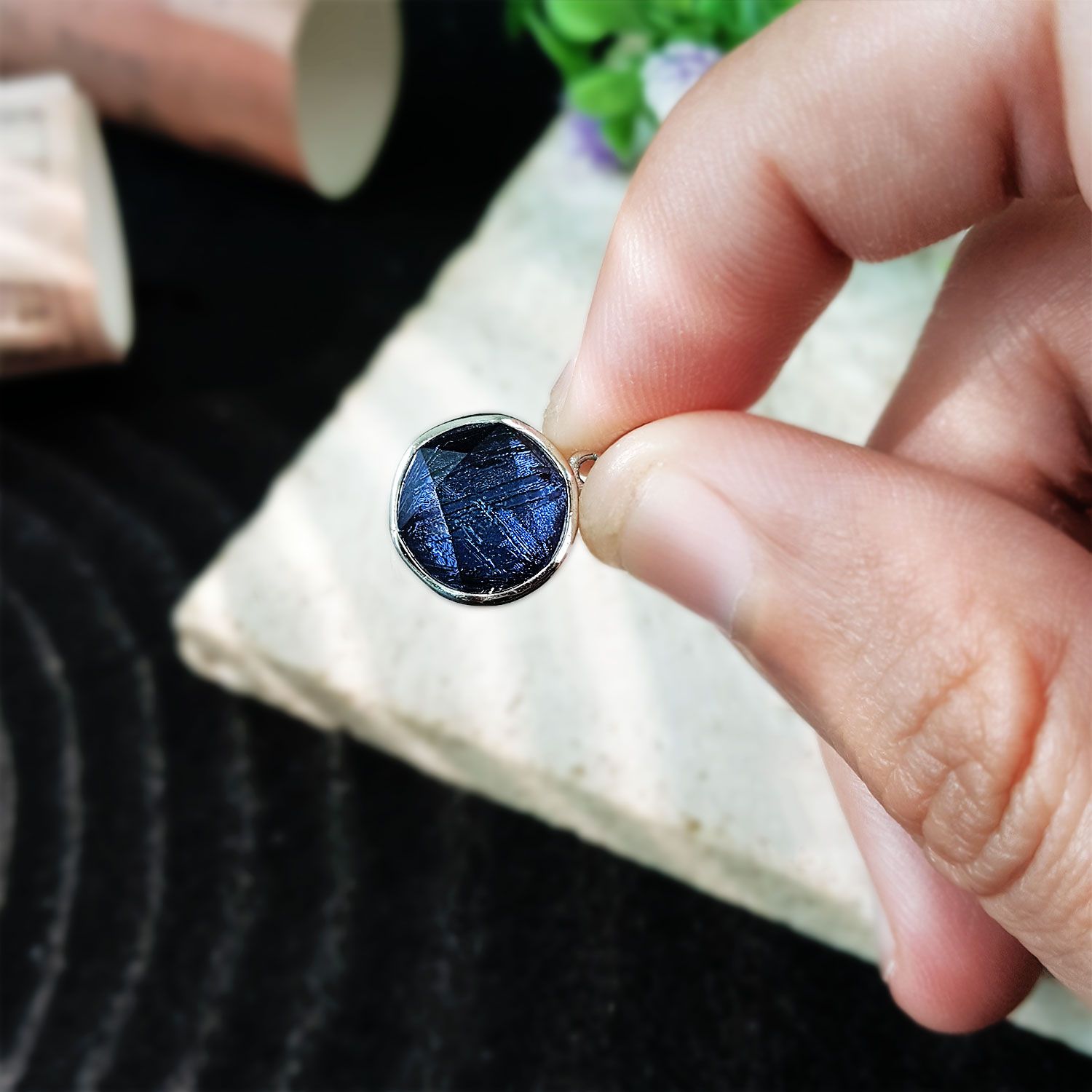 10mm 天铁大卫星吊坠-蓝色(双面)
