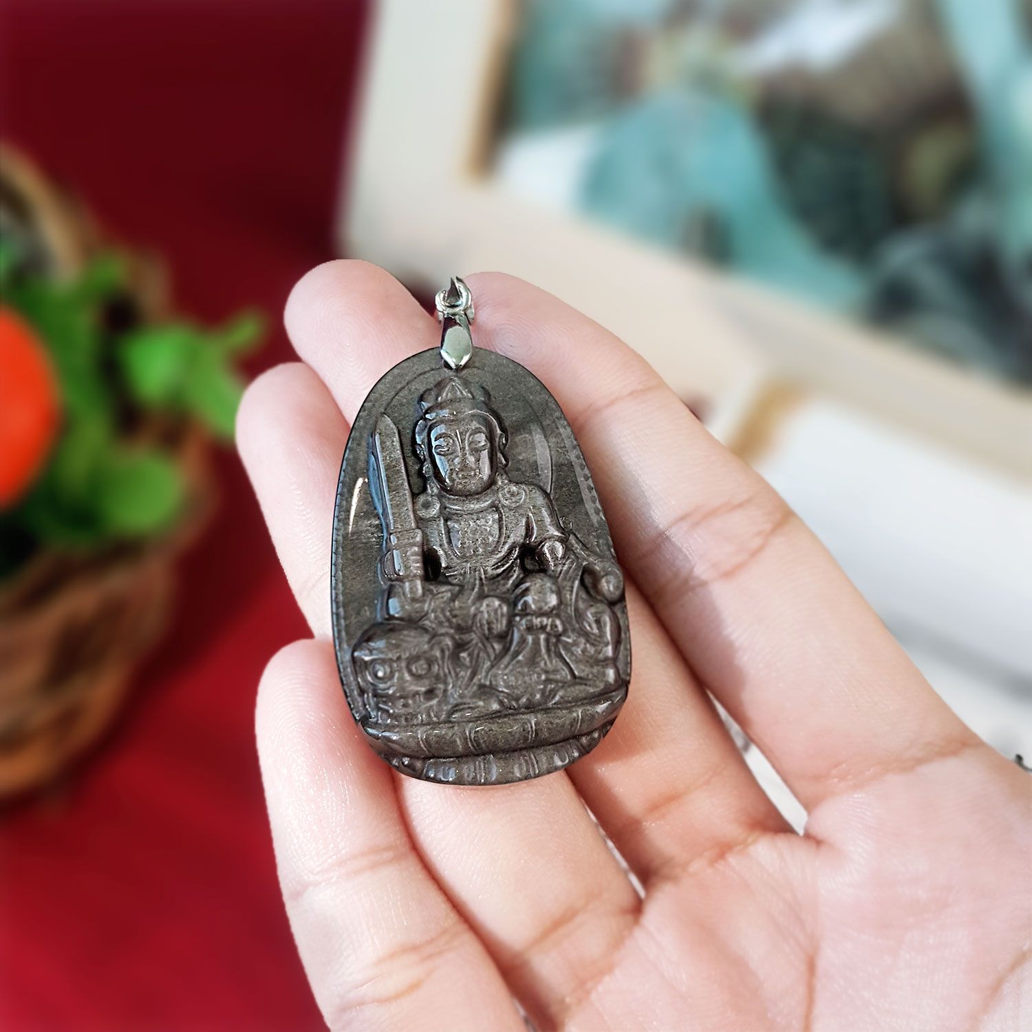 银曜石八大守护神吊坠-文殊菩萨(生肖兔)