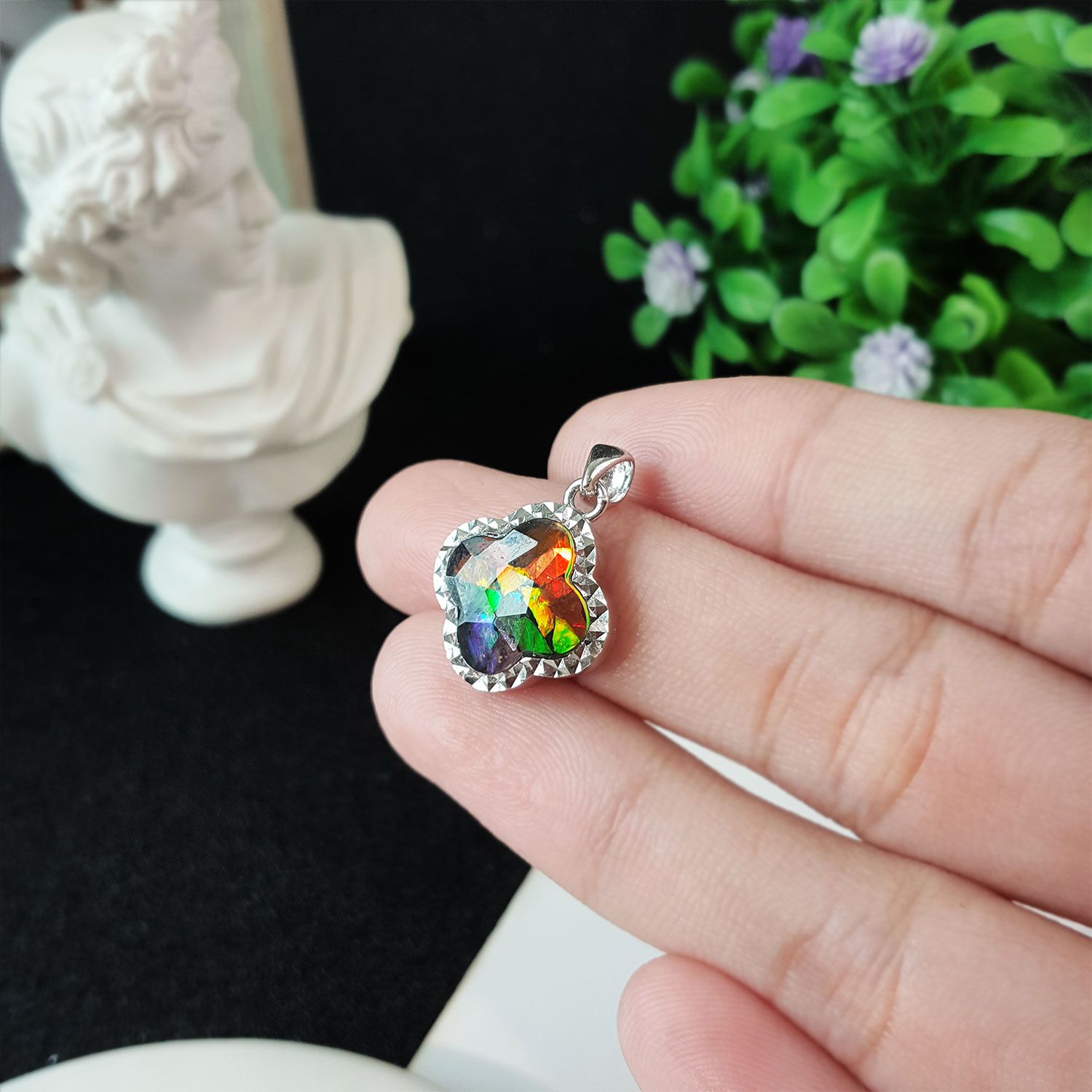 12mm 加拿大斑彩四叶草顺色拼图吊坠