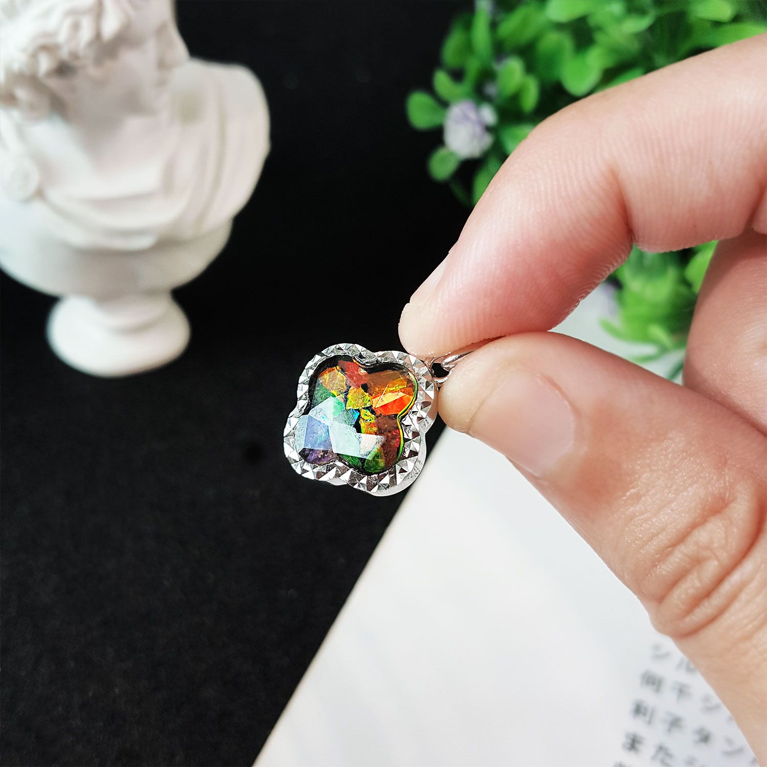 12mm 加拿大斑彩四叶草顺色拼图吊坠