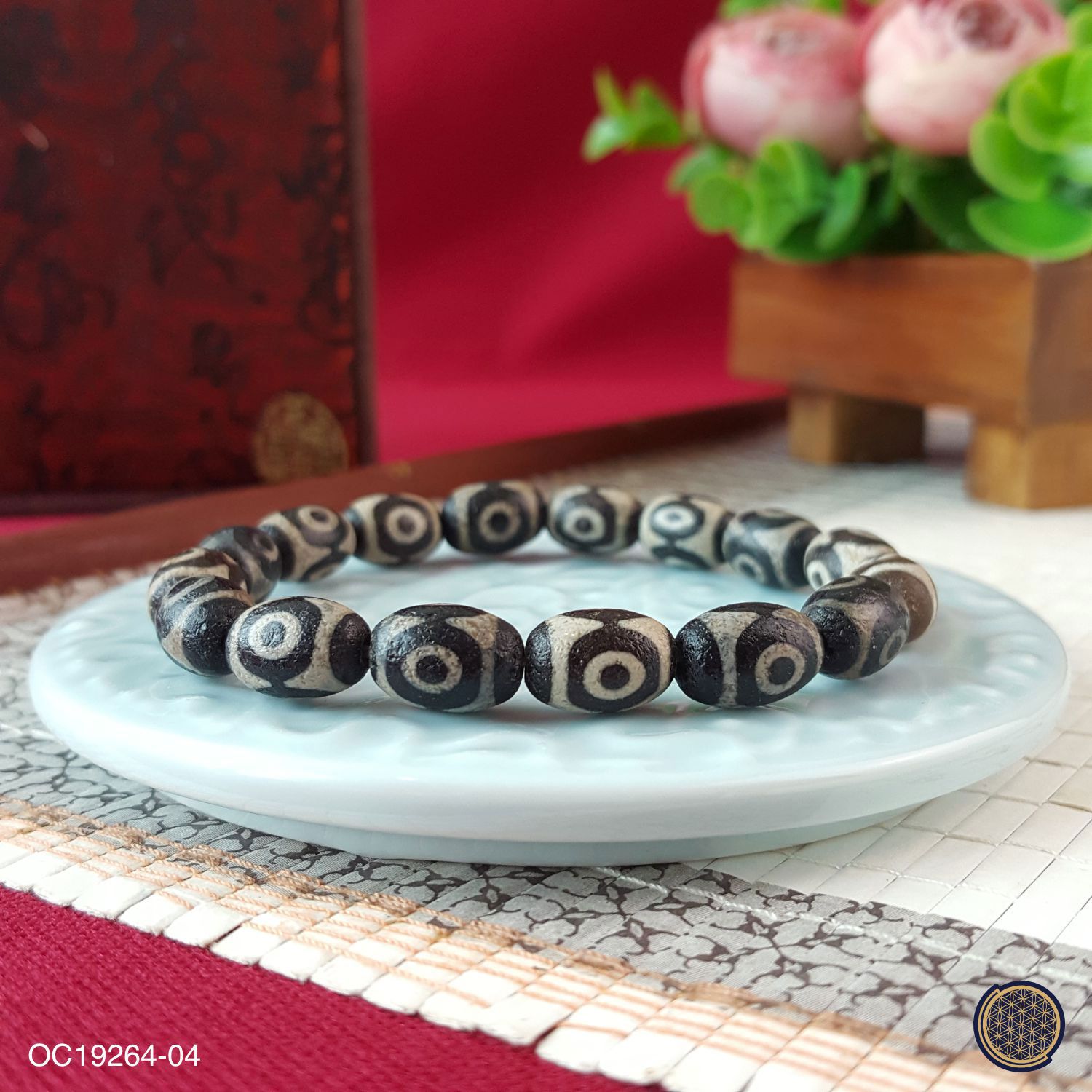 8mm x 12mm Three Eyed Dzi  Bracelet
