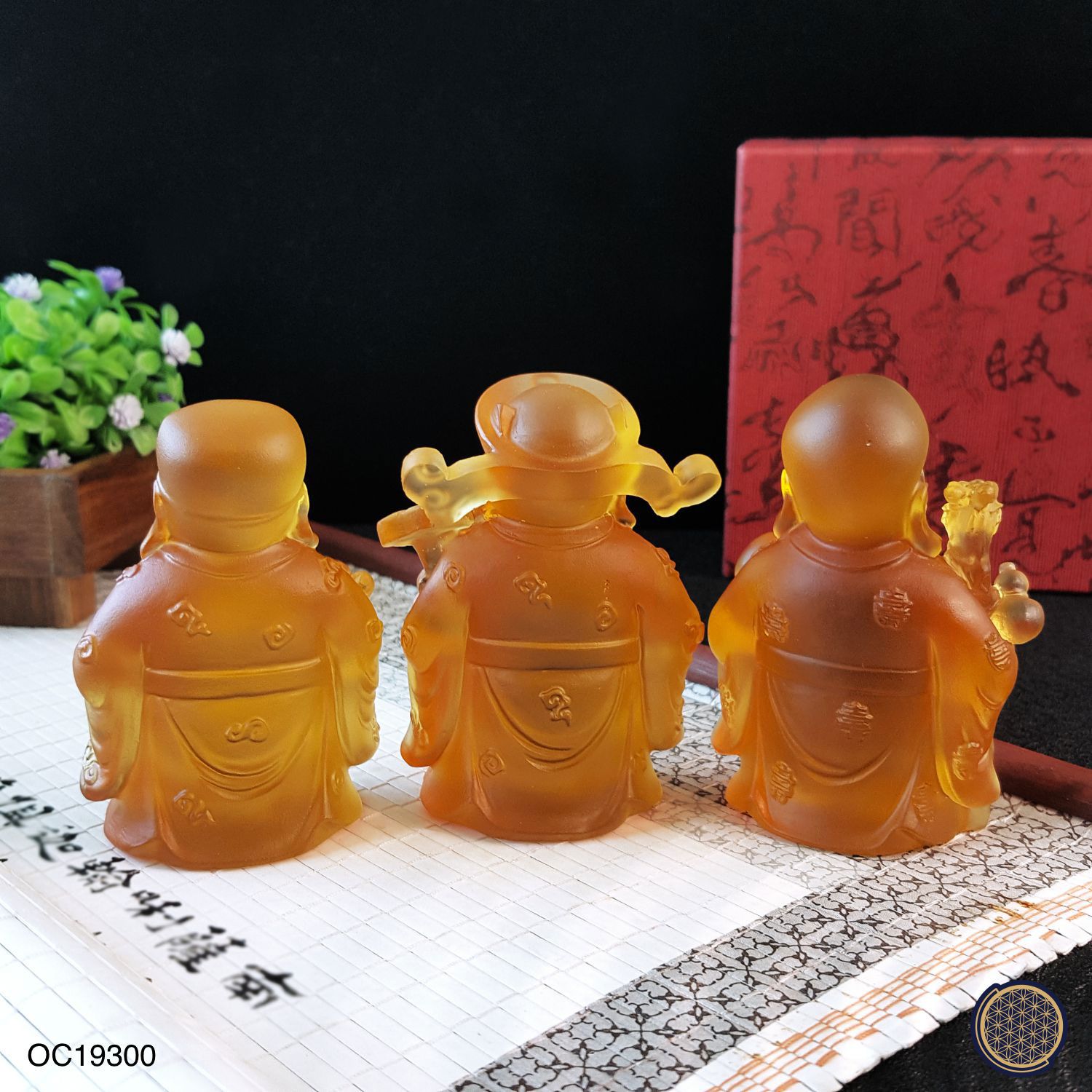 黄琉璃可爱版福禄寿摆件 (套) - 8CM