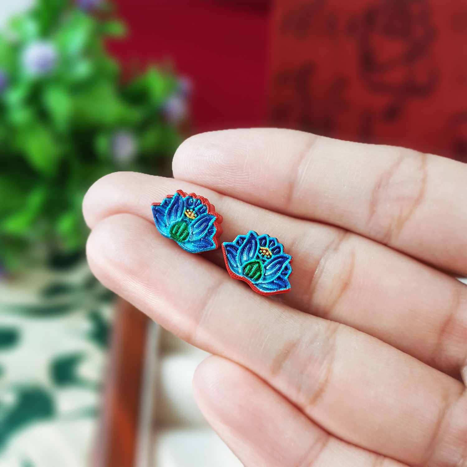 9X13mm 朱砂彩绘莲花配件