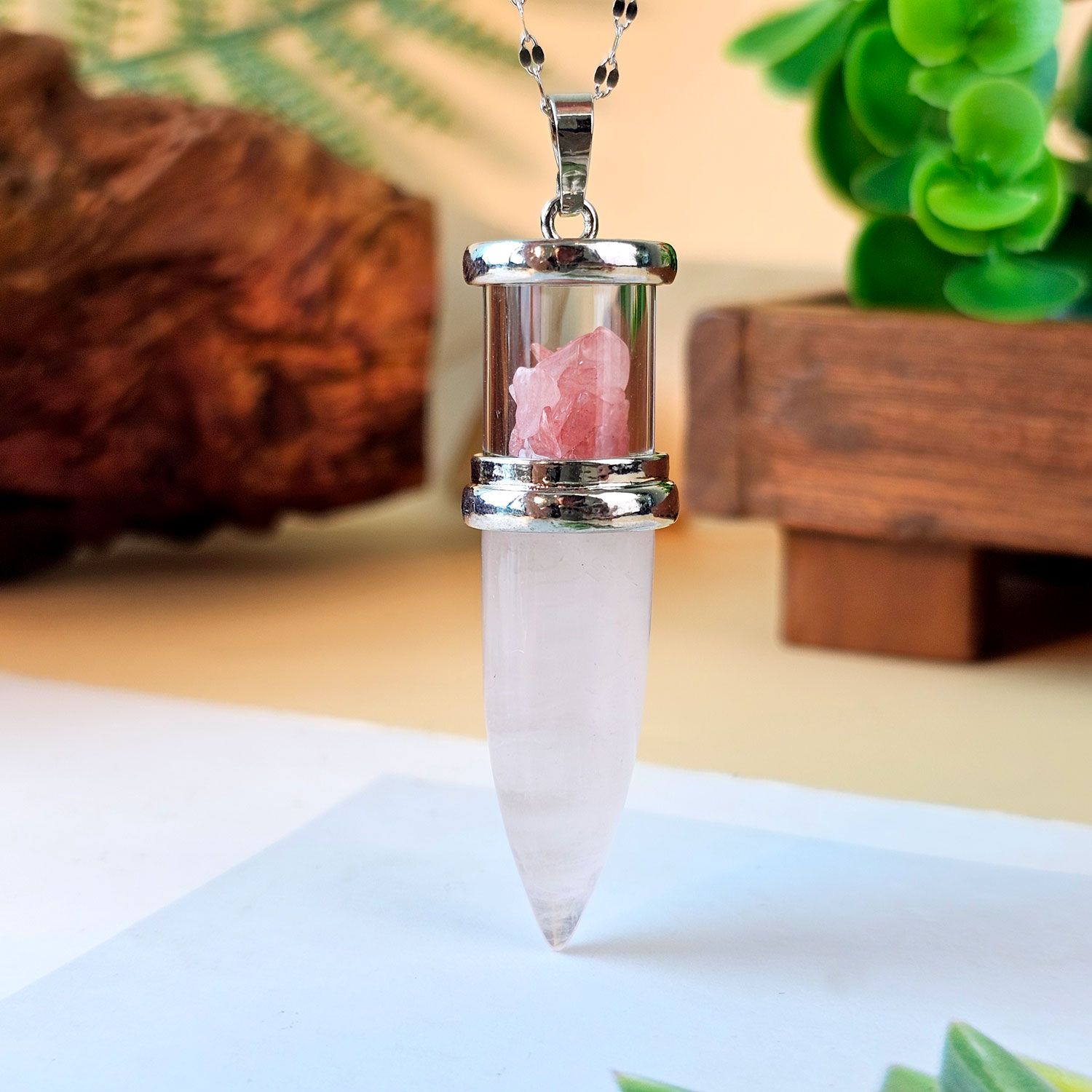Bullet Shape Rose Quartz Pendant